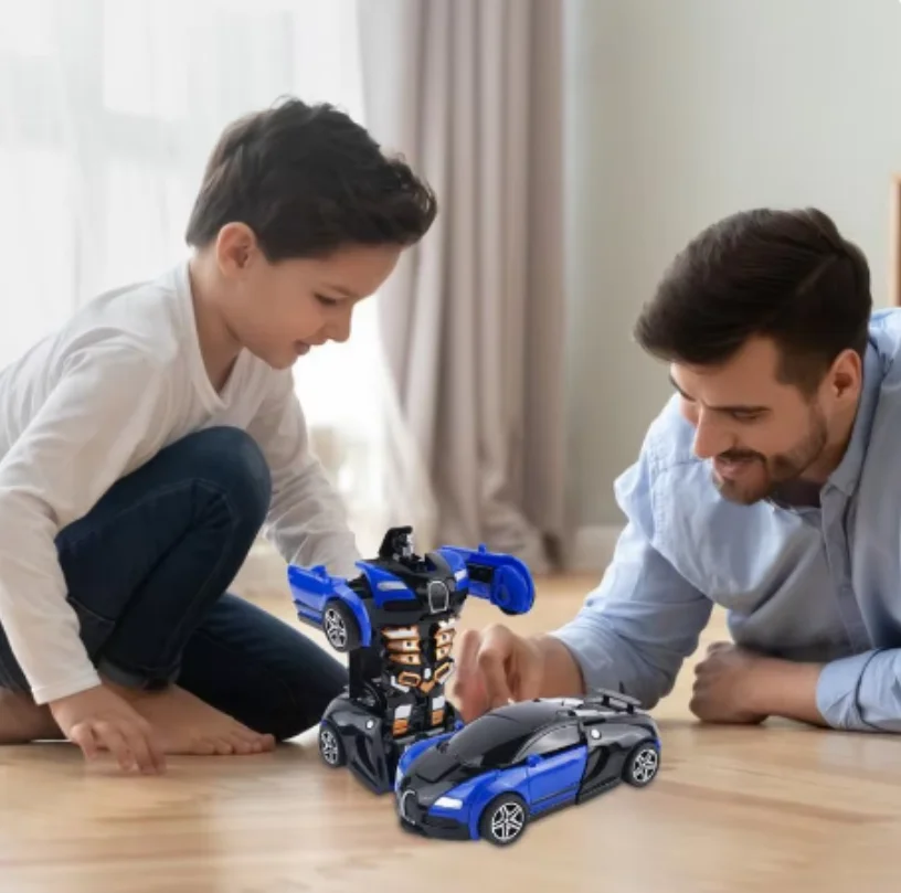 Mini Transform Car Robot Model Car One Click Automatic Collision Deformation Robot Dual Form Toy Car Vehicle Race Car Boy Gift