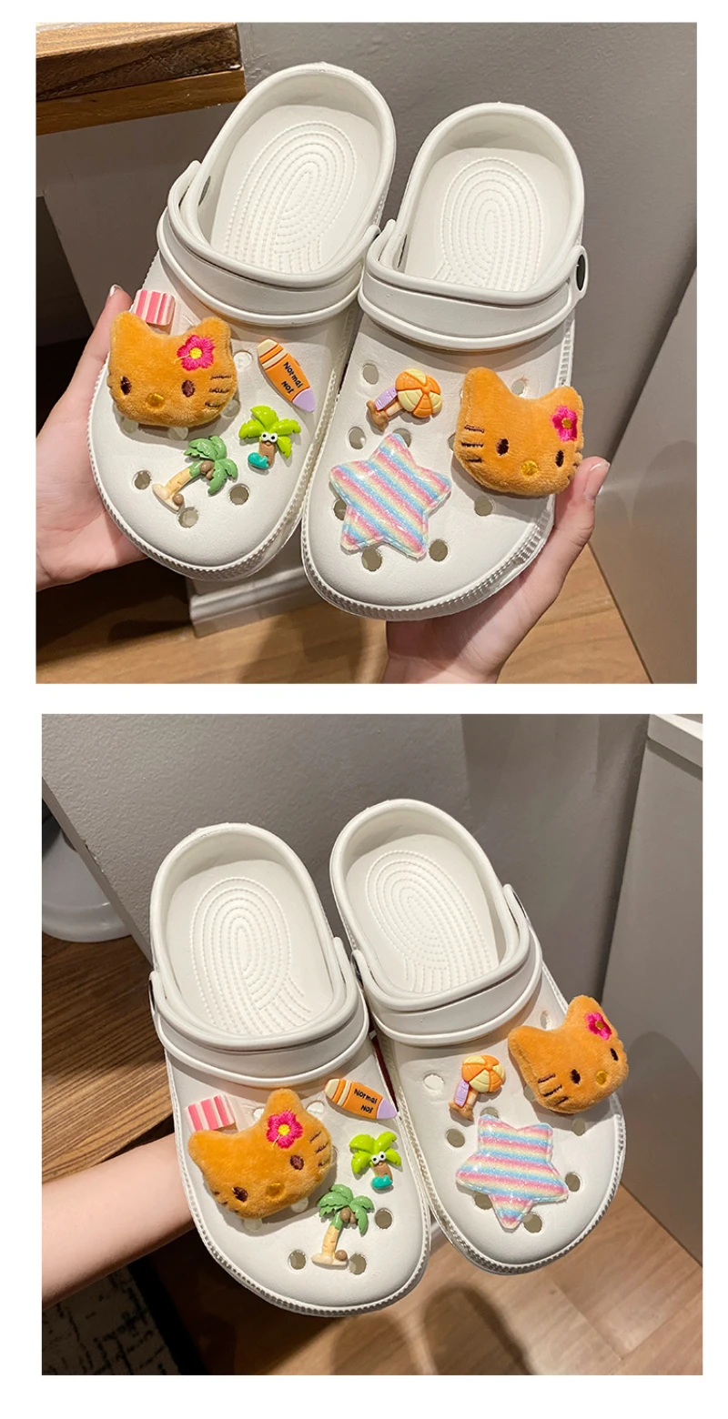 Hot Sale Hello Kitty Resin Shoe Charms Set Cute Plush Shoe Decoration Accessories Removable Beach Vacation Style