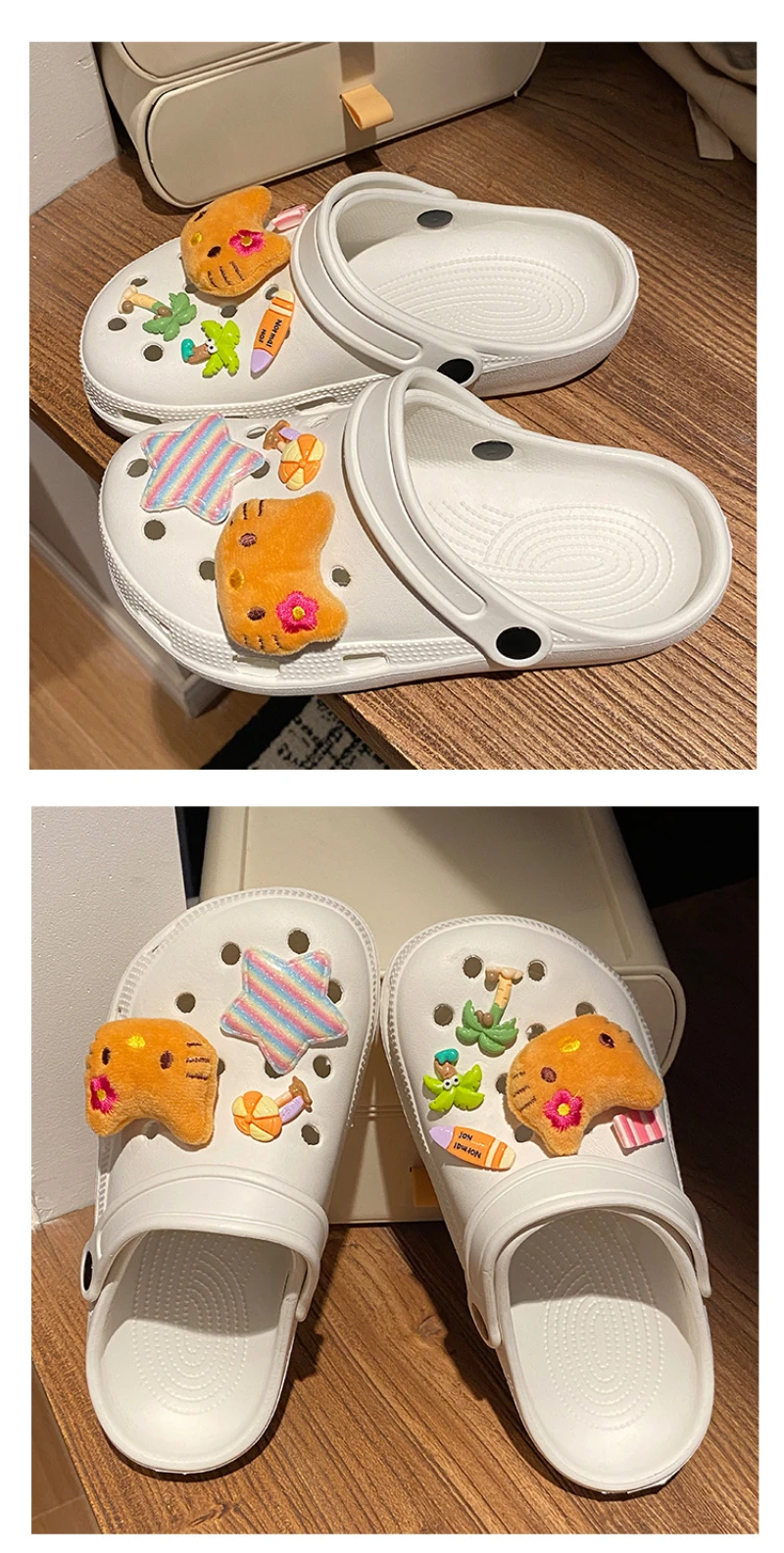 Hot Sale Hello Kitty Resin Shoe Charms Set Cute Plush Shoe Decoration Accessories Removable Beach Vacation Style