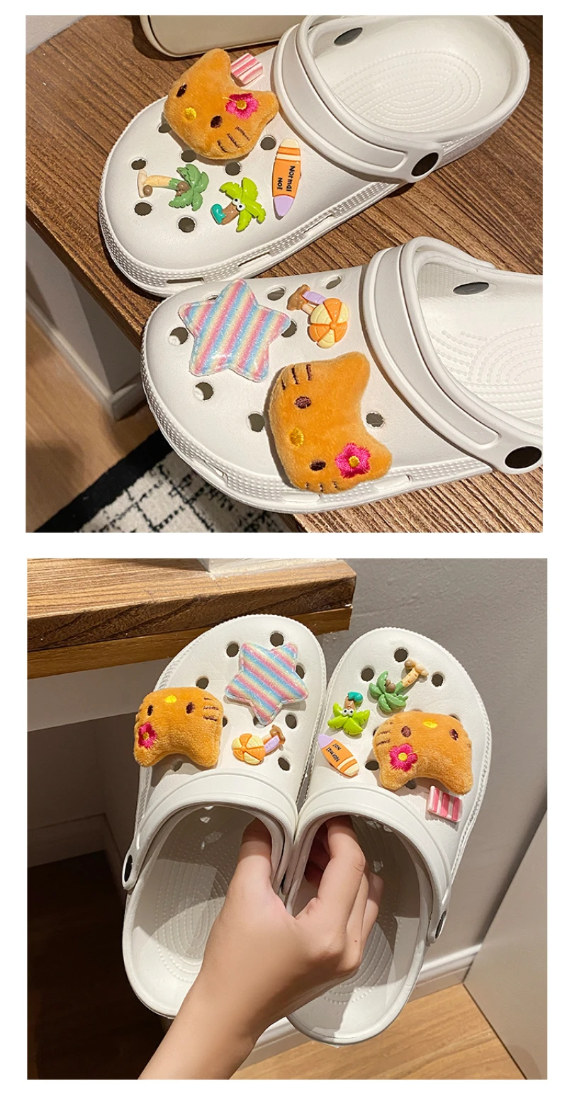 Hot Sale Hello Kitty Resin Shoe Charms Set Cute Plush Shoe Decoration Accessories Removable Beach Vacation Style