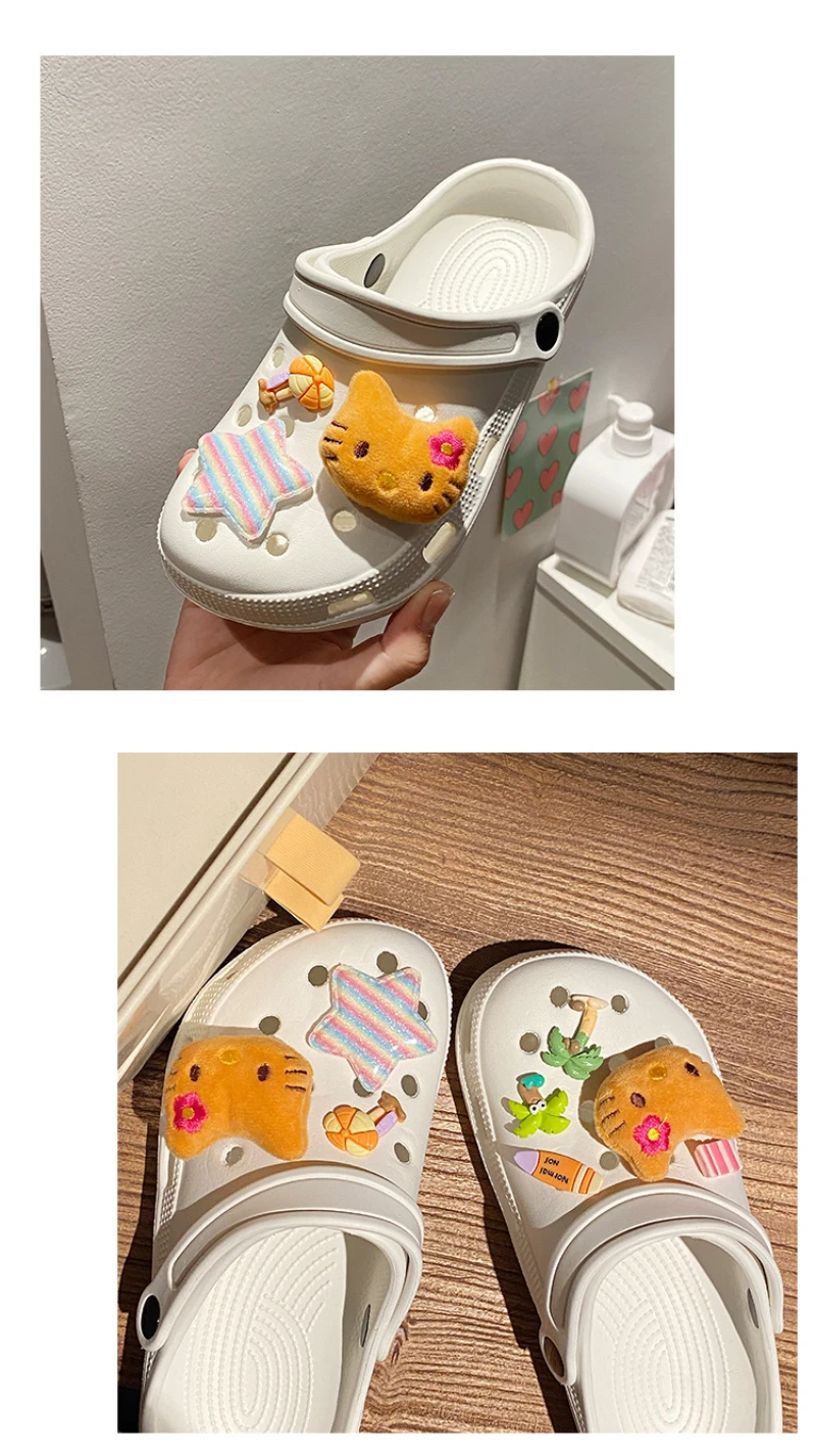 Hot Sale Hello Kitty Resin Shoe Charms Set Cute Plush Shoe Decoration Accessories Removable Beach Vacation Style