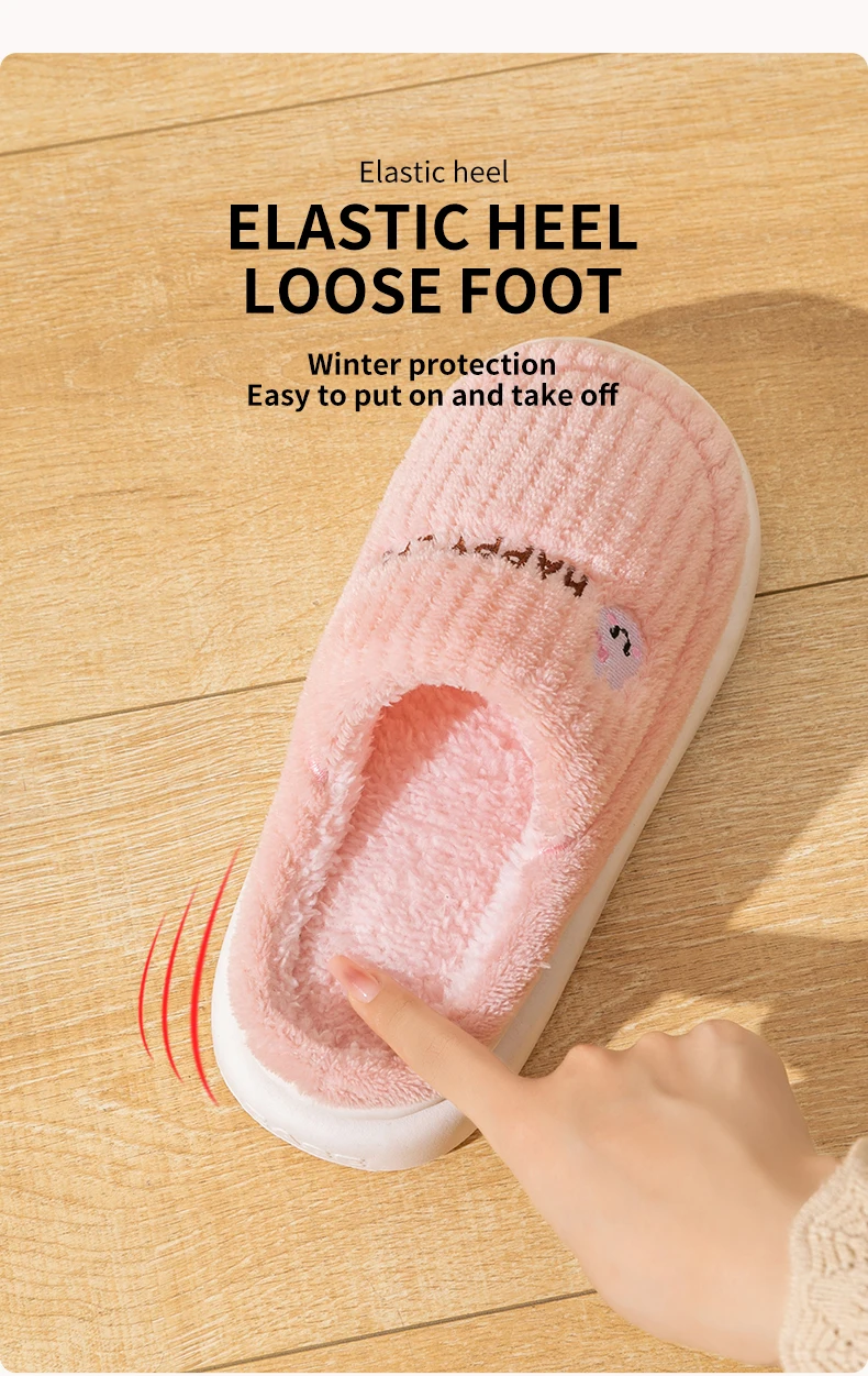 Women Men Winter Cartoon Embroidery Plush Slippers Thick Sole Corduroy Warm Indoor Home Shoes Soft Non Slip Couple House Slipper