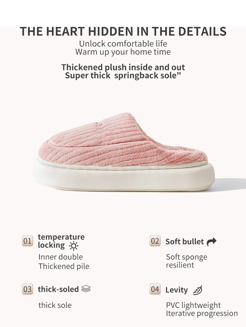 Women Men Winter Cartoon Embroidery Plush Slippers Thick Sole Corduroy Warm Indoor Home Shoes Soft Non Slip Couple House Slipper