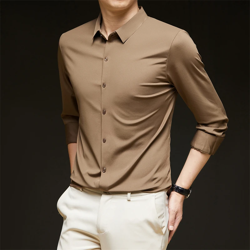 New Men's Business Casual Long Sleeved Solid Color Shirt Wrinkle Resistant Wrinkle Free Comfortable All Season Versatile Top