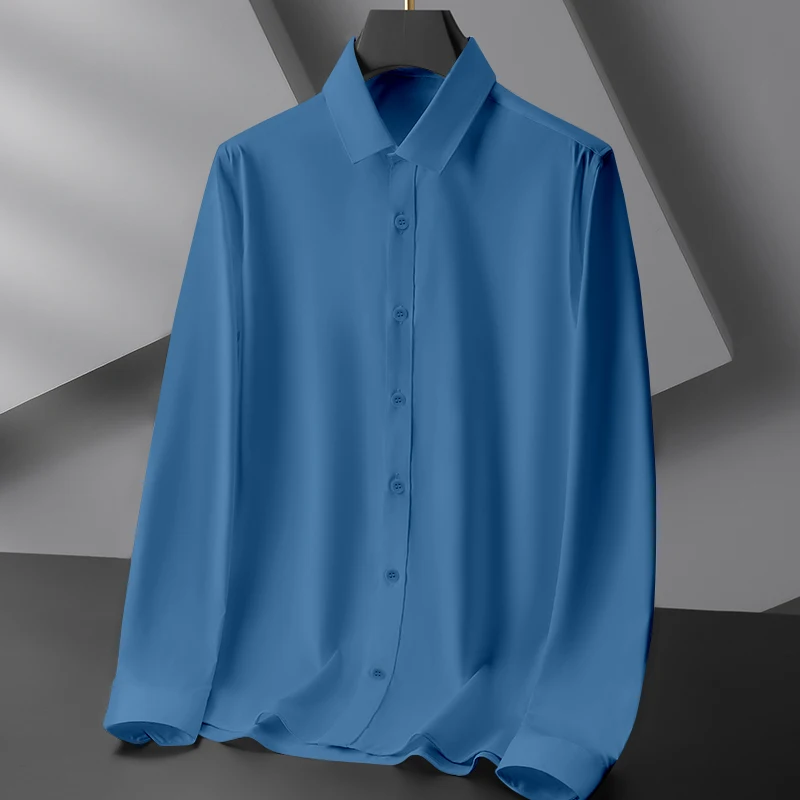 New Men's Business Casual Long Sleeved Solid Color Shirt Wrinkle Resistant Wrinkle Free Comfortable All Season Versatile Top