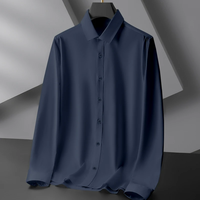 New Men's Business Casual Long Sleeved Solid Color Shirt Wrinkle Resistant Wrinkle Free Comfortable All Season Versatile Top
