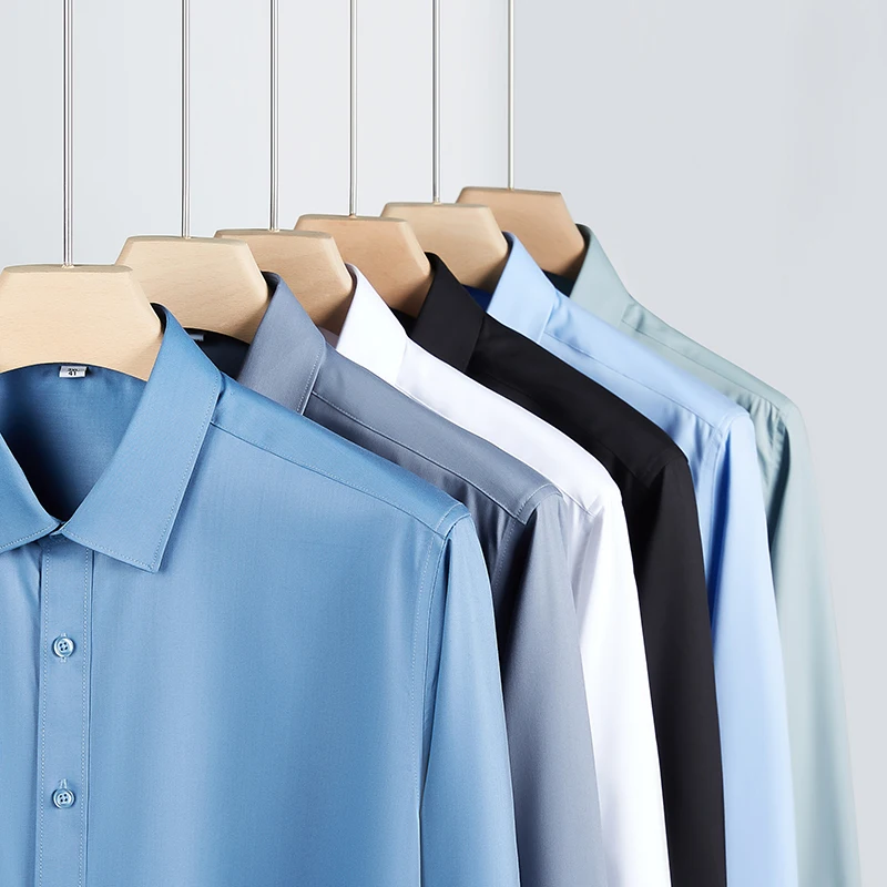 New Men's Business Casual Long Sleeved Solid Color Shirt Wrinkle Resistant Wrinkle Free Comfortable All Season Versatile Top