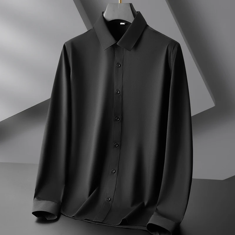 New Men's Business Casual Long Sleeved Solid Color Shirt Wrinkle Resistant Wrinkle Free Comfortable All Season Versatile Top
