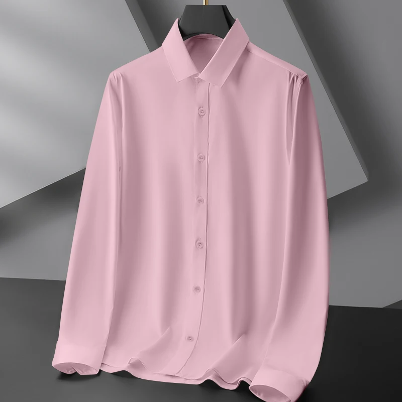 New Men's Business Casual Long Sleeved Solid Color Shirt Wrinkle Resistant Wrinkle Free Comfortable All Season Versatile Top