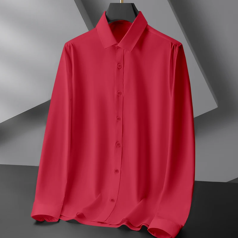 New Men's Business Casual Long Sleeved Solid Color Shirt Wrinkle Resistant Wrinkle Free Comfortable All Season Versatile Top