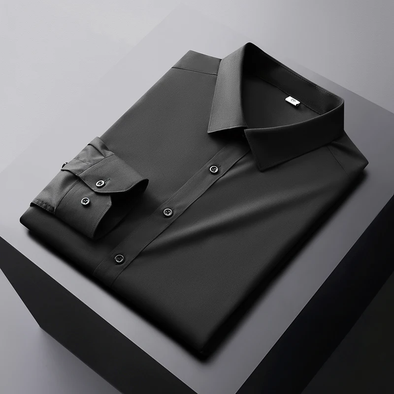 New Men's Business Casual Long Sleeved Solid Color Shirt Wrinkle Resistant Wrinkle Free Comfortable All Season Versatile Top