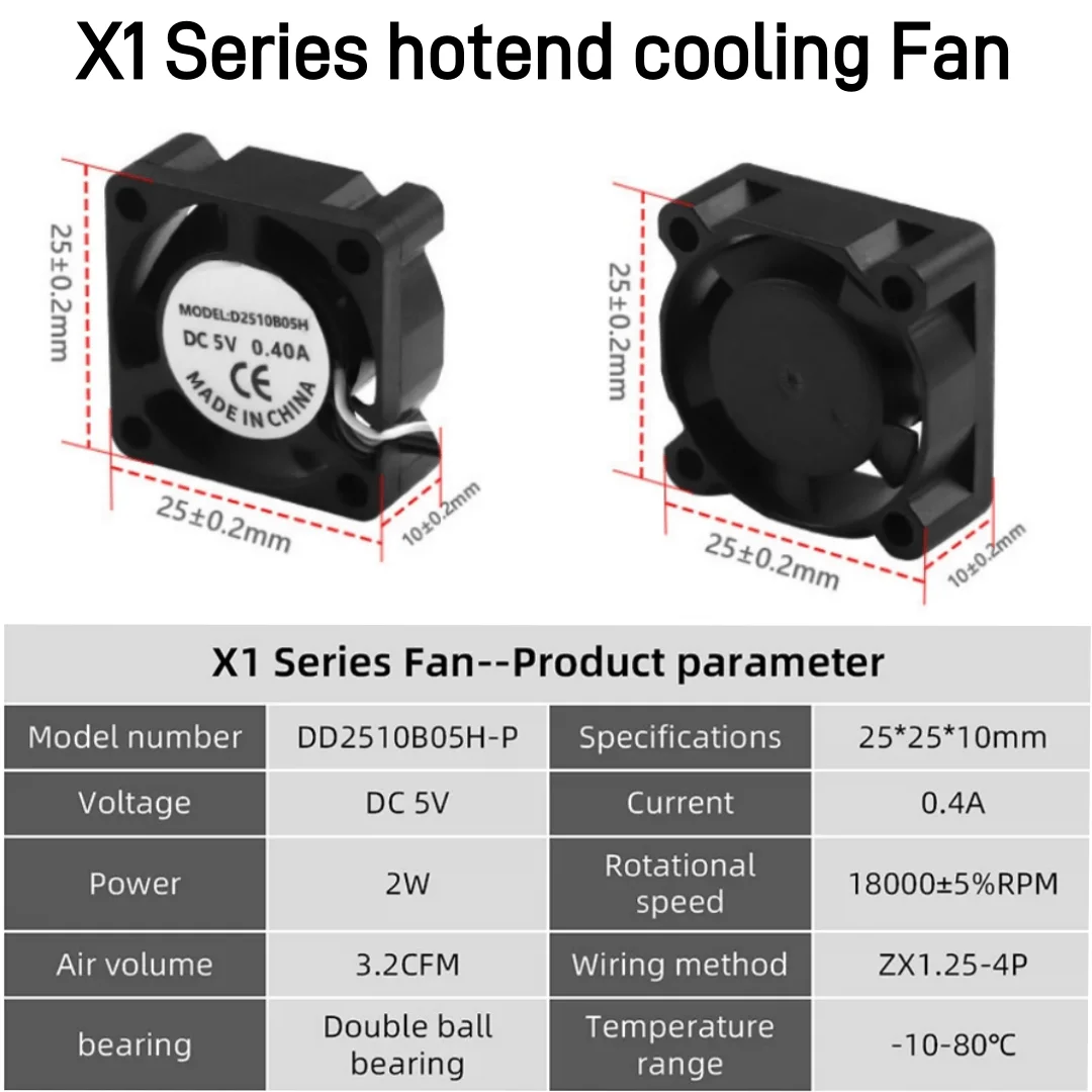 2510 Fan for Bambu Lab X1/P1 Hotend Cooling Fan with Cable Rapid Cooling Fan for Bambu X1C P1S P1P 3D Printer Accessories