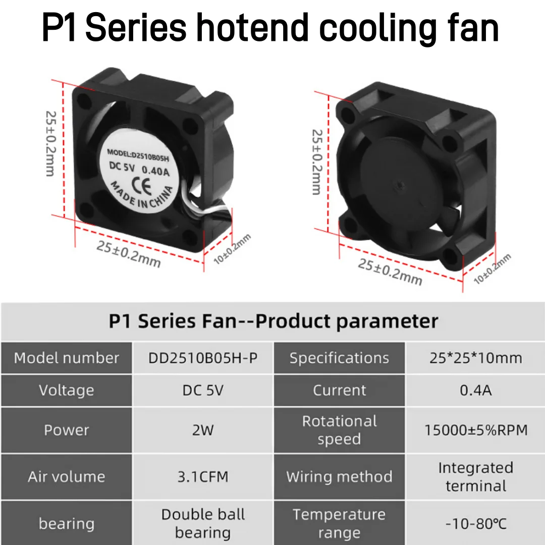 2510 Fan for Bambu Lab X1/P1 Hotend Cooling Fan with Cable Rapid Cooling Fan for Bambu X1C P1S P1P 3D Printer Accessories