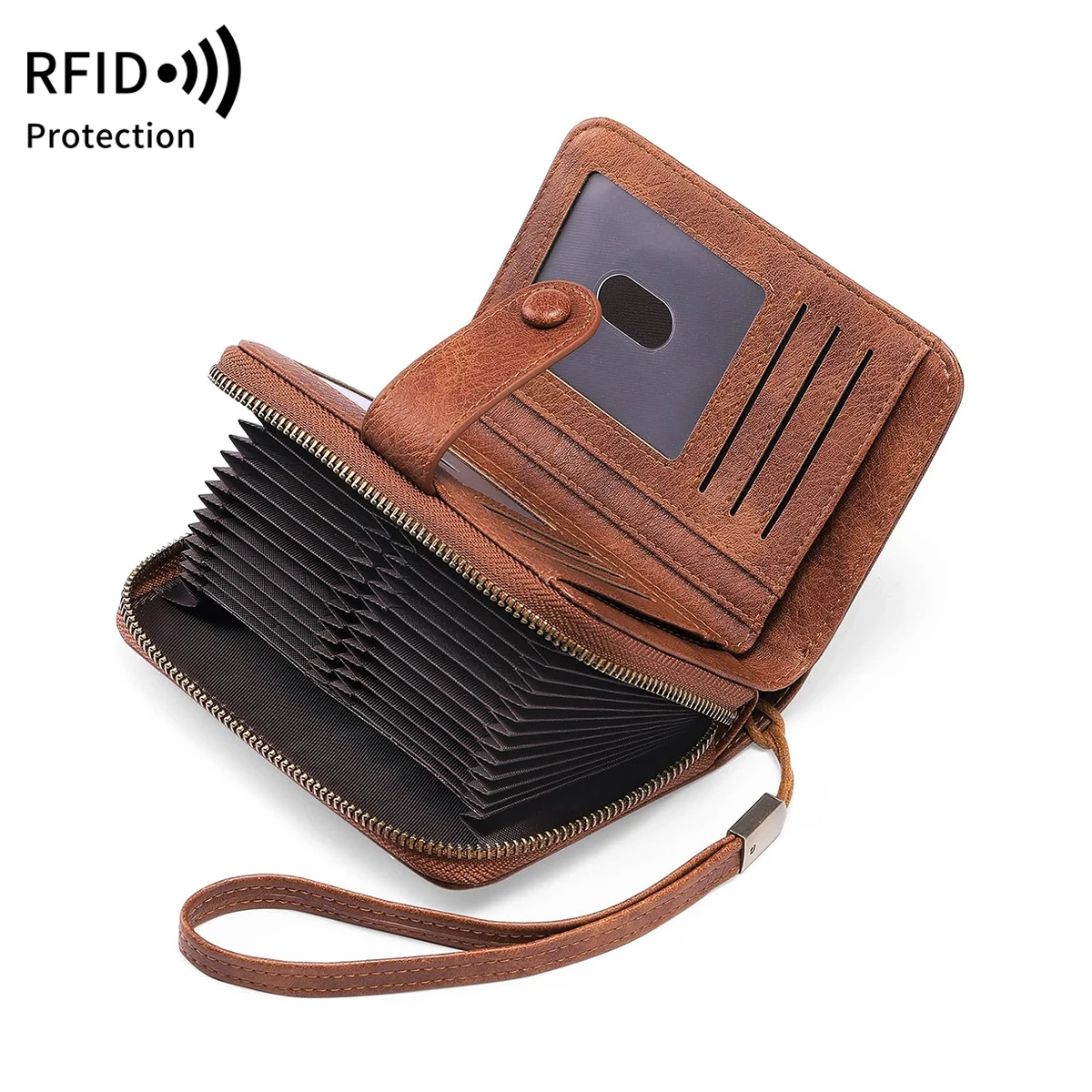 MIYIN Retro Large Capacity RFID Shielded Women's Short Wallet Multi Card Slot Organ Credit Card Bag Multi Functional Zero Wallet