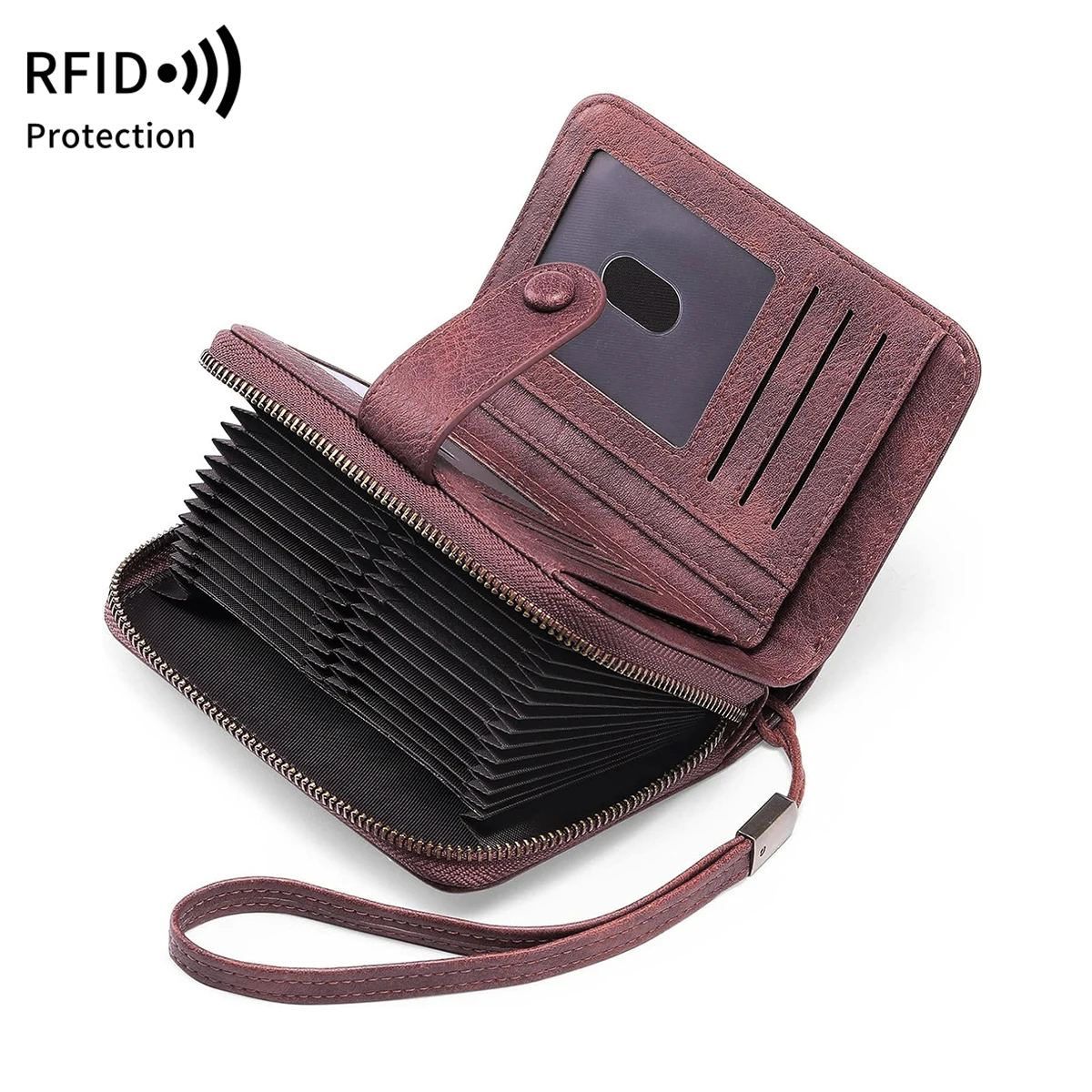 MIYIN Retro Large Capacity RFID Shielded Women's Short Wallet Multi Card Slot Organ Credit Card Bag Multi Functional Zero Wallet