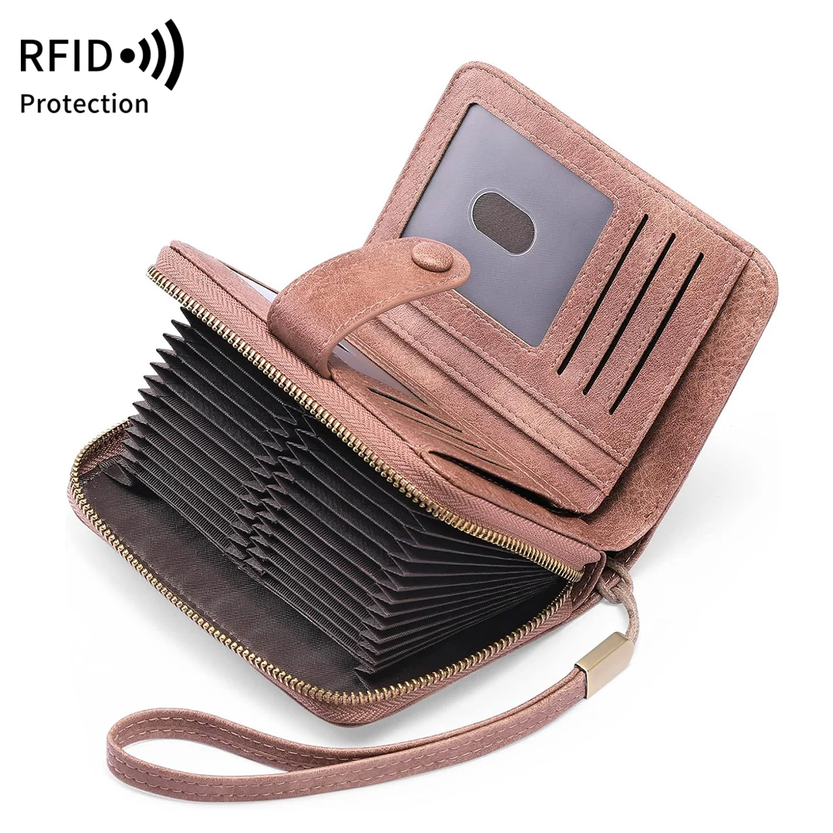 MIYIN Retro Large Capacity RFID Shielded Women's Short Wallet Multi Card Slot Organ Credit Card Bag Multi Functional Zero Wallet