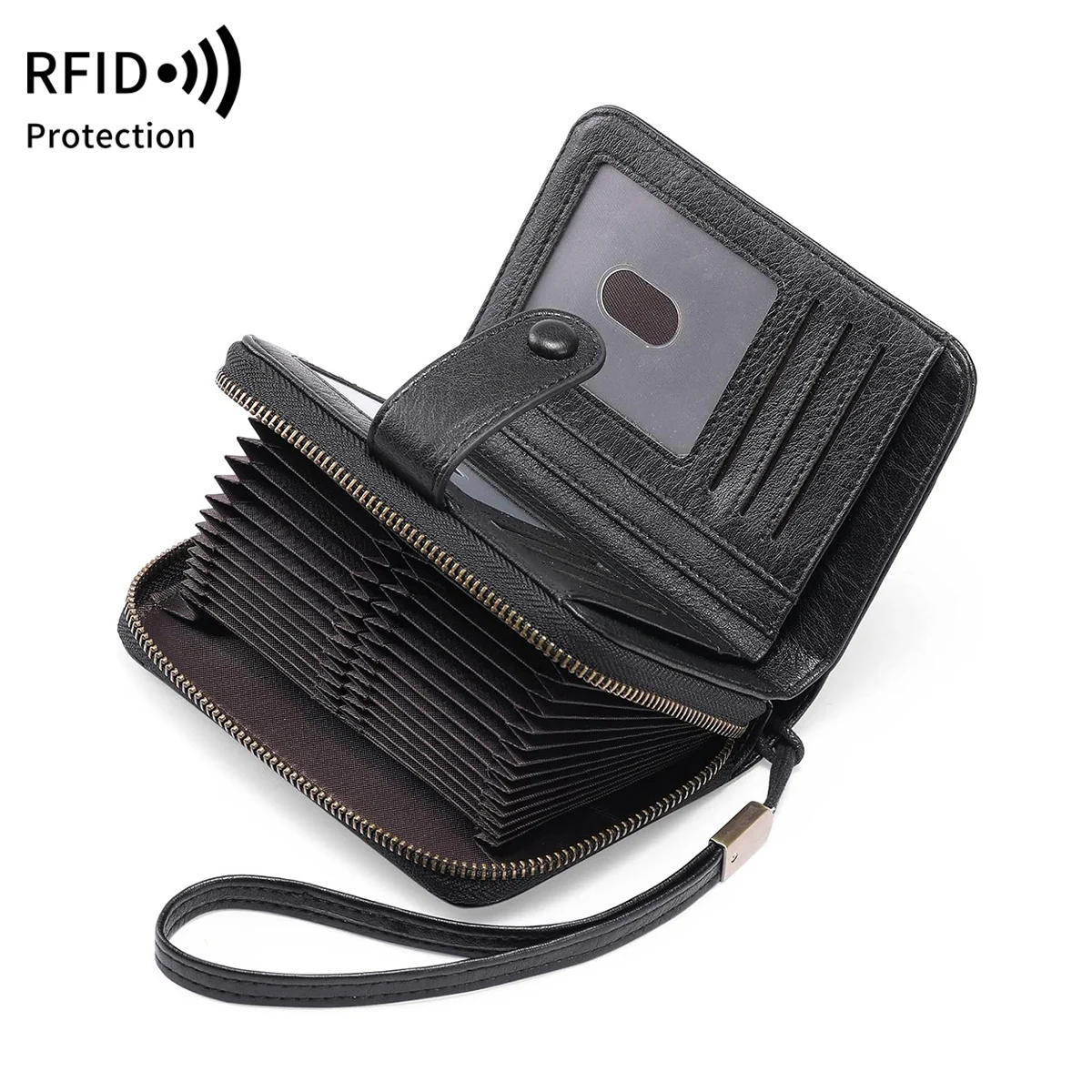 MIYIN Retro Large Capacity RFID Shielded Women's Short Wallet Multi Card Slot Organ Credit Card Bag Multi Functional Zero Wallet