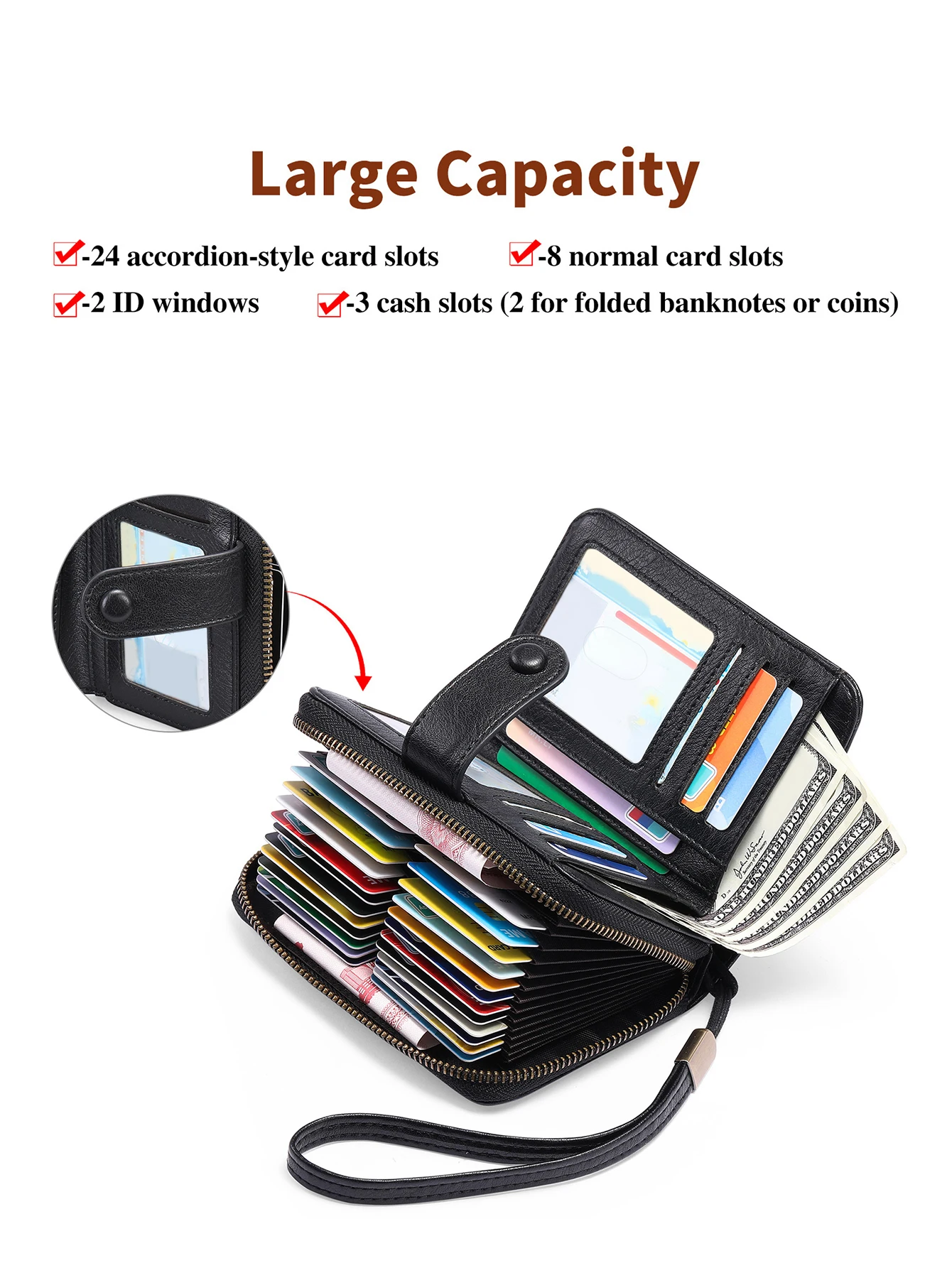 MIYIN Retro Large Capacity RFID Shielded Women's Short Wallet Multi Card Slot Organ Credit Card Bag Multi Functional Zero Wallet