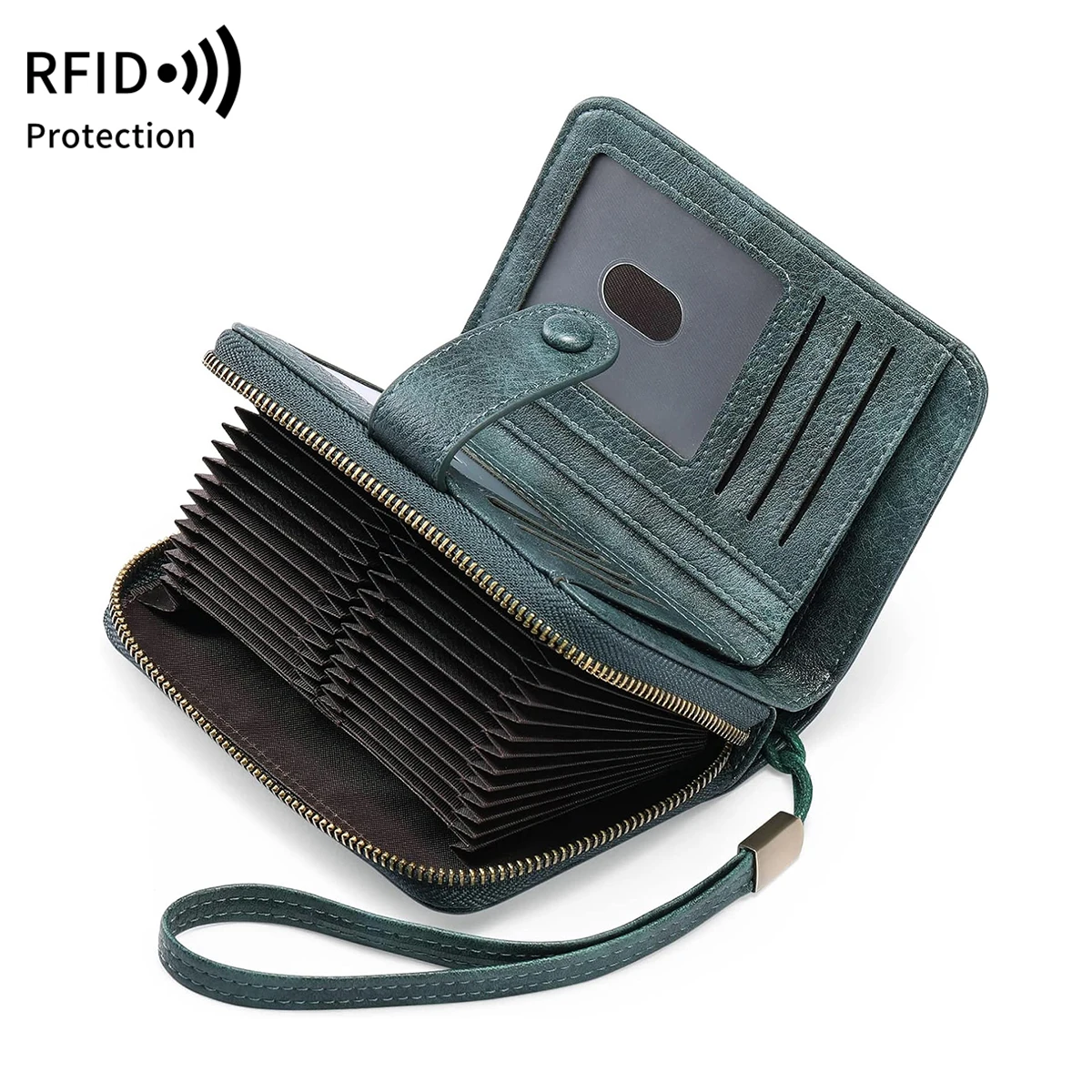 MIYIN Retro Large Capacity RFID Shielded Women's Short Wallet Multi Card Slot Organ Credit Card Bag Multi Functional Zero Wallet