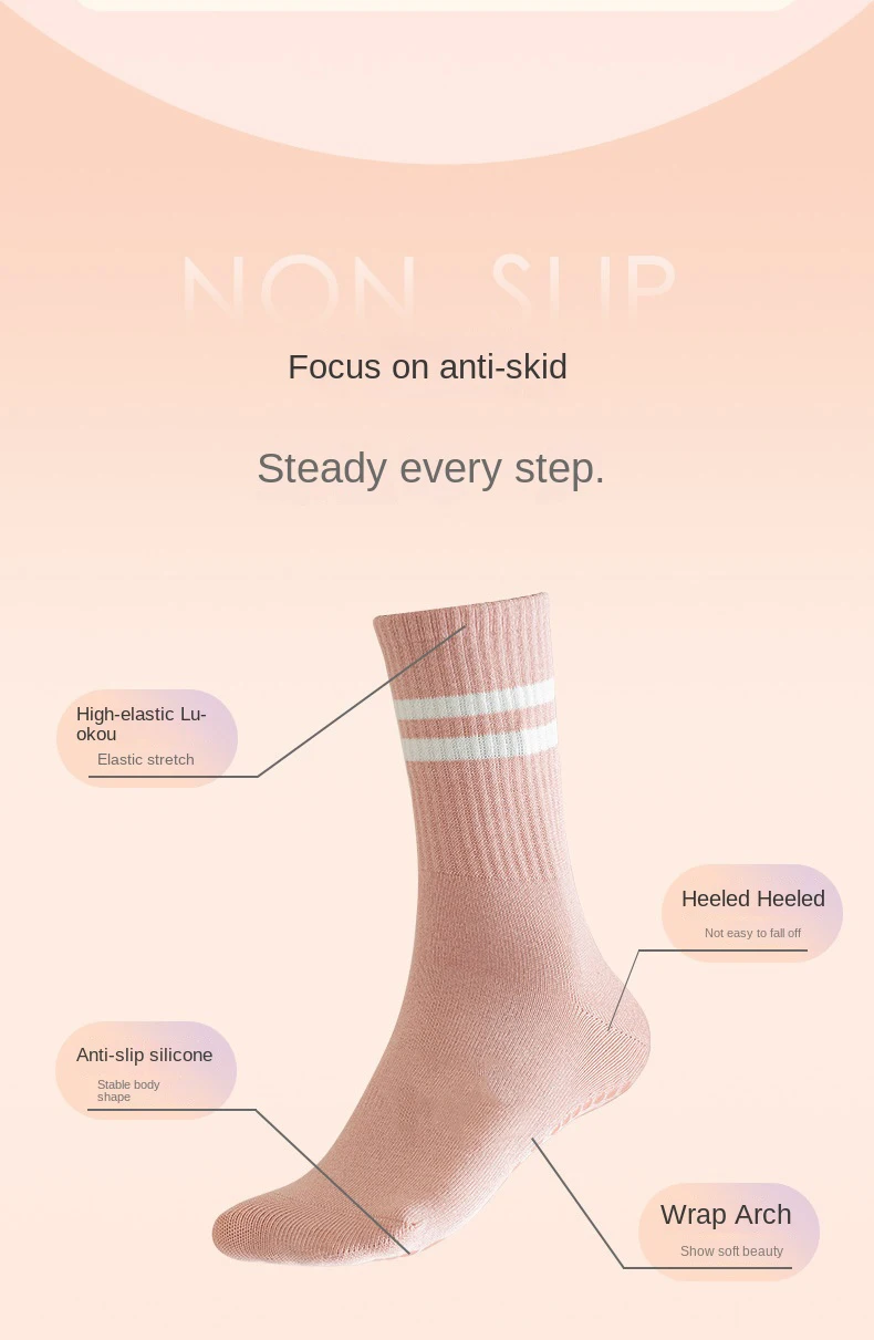 1 Pair of Women's Yoga Socks, Skipping Rope Sports Socks, Pilates Indoor Anti Slip Floor Socks, Double Bar Mid Leg Socks