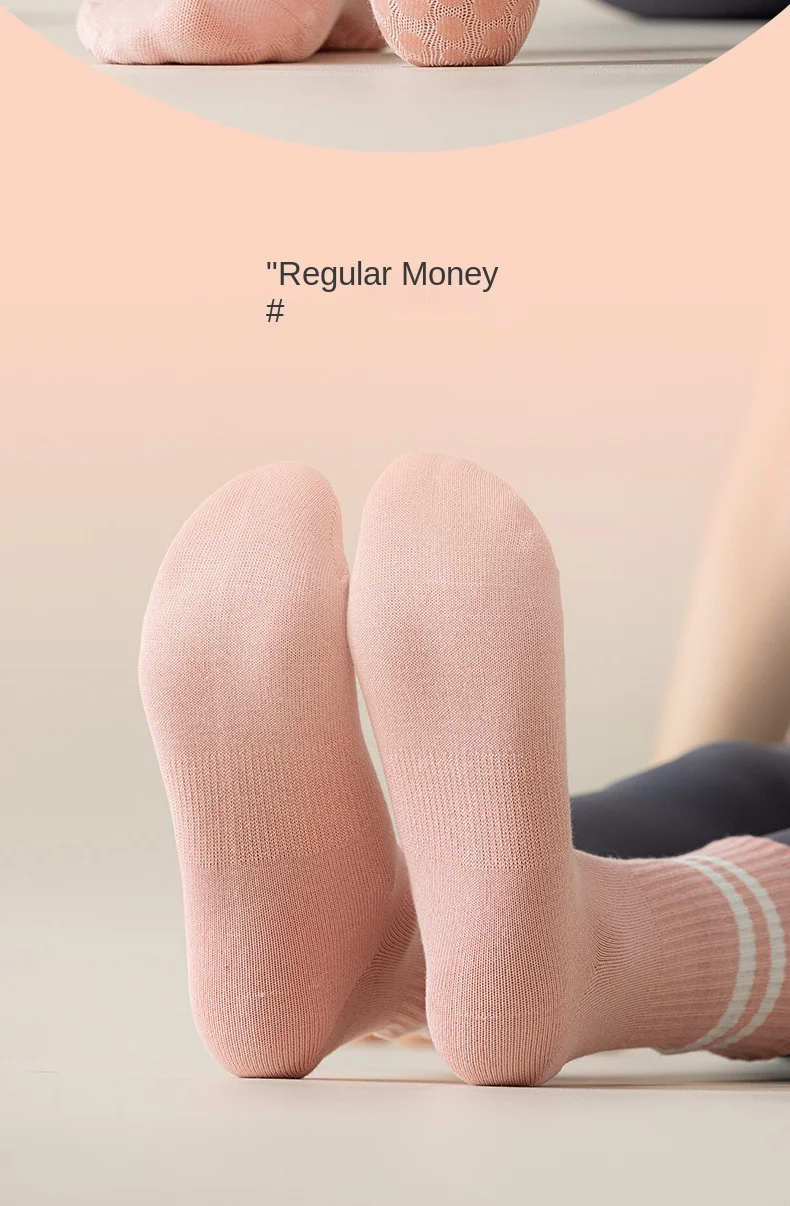 1 Pair of Women's Yoga Socks, Skipping Rope Sports Socks, Pilates Indoor Anti Slip Floor Socks, Double Bar Mid Leg Socks