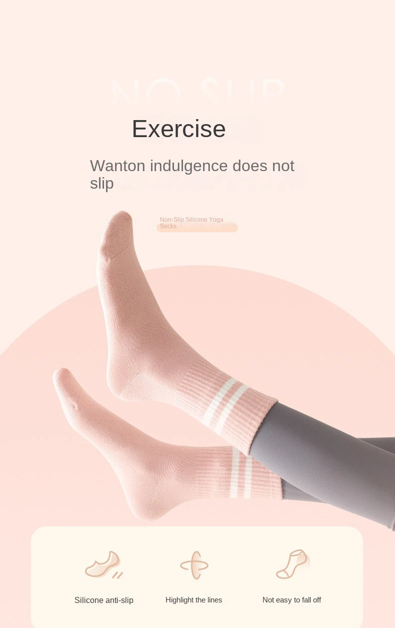 1 Pair of Women's Yoga Socks, Skipping Rope Sports Socks, Pilates Indoor Anti Slip Floor Socks, Double Bar Mid Leg Socks