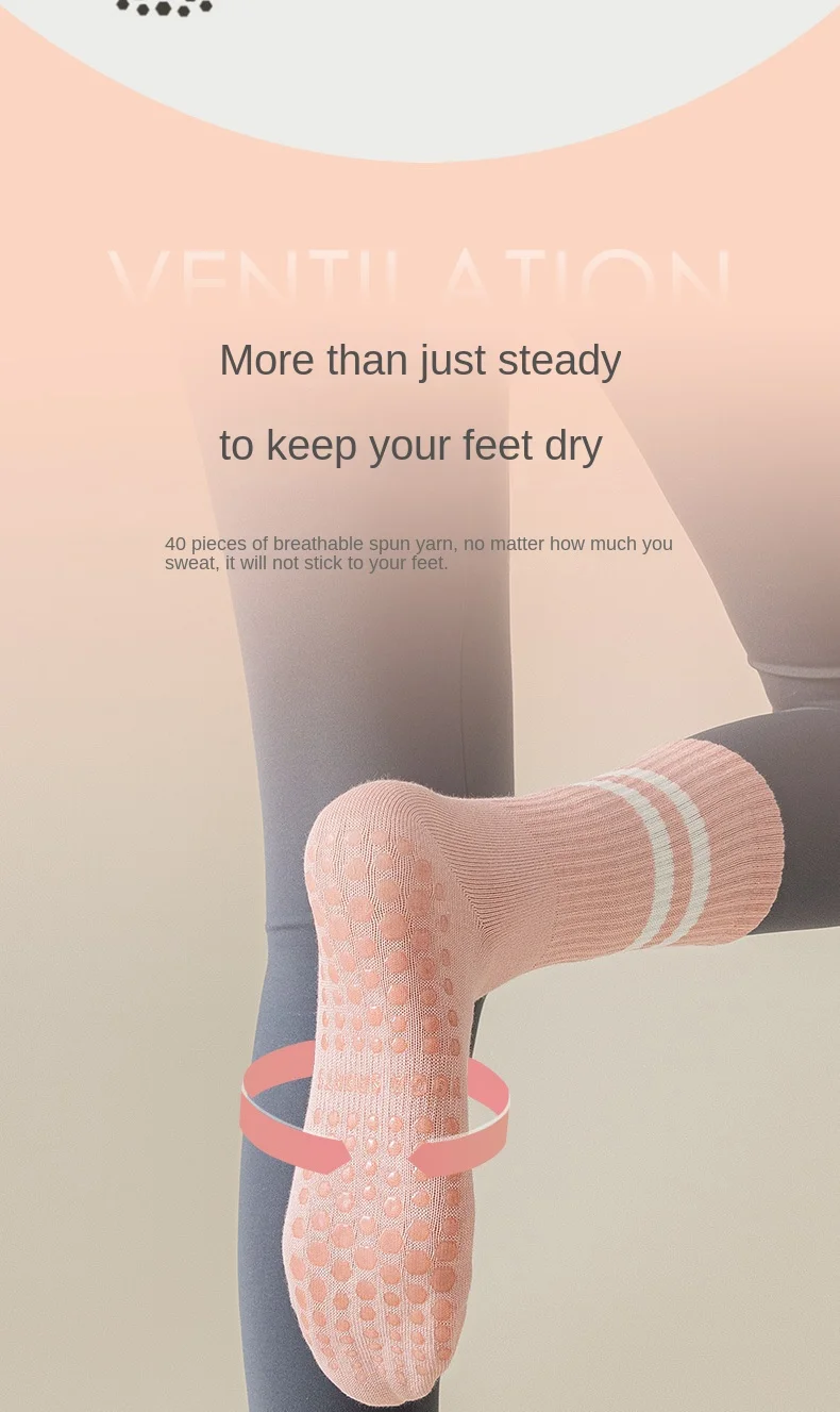 1 Pair of Women's Yoga Socks, Skipping Rope Sports Socks, Pilates Indoor Anti Slip Floor Socks, Double Bar Mid Leg Socks