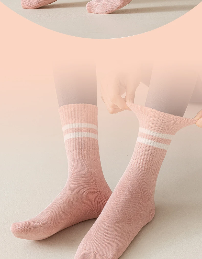 1 Pair of Women's Yoga Socks, Skipping Rope Sports Socks, Pilates Indoor Anti Slip Floor Socks, Double Bar Mid Leg Socks