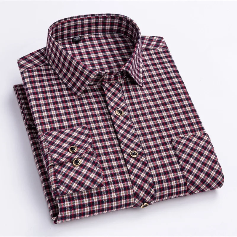 2024 New Men's Flannel Shirts Long Sleeve Cotton Soft Regular-fit Brushed Single Pocket Comfortable Casual Fashion Plaid Shirts