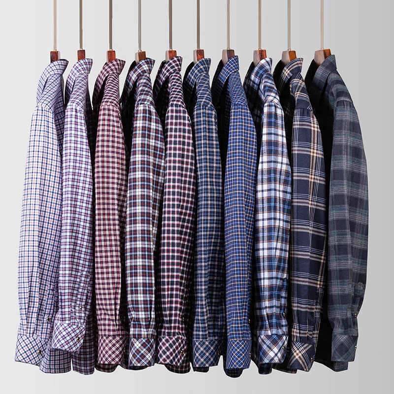 2024 New Men's Flannel Shirts Long Sleeve Cotton Soft Regular-fit Brushed Single Pocket Comfortable Casual Fashion Plaid Shirts