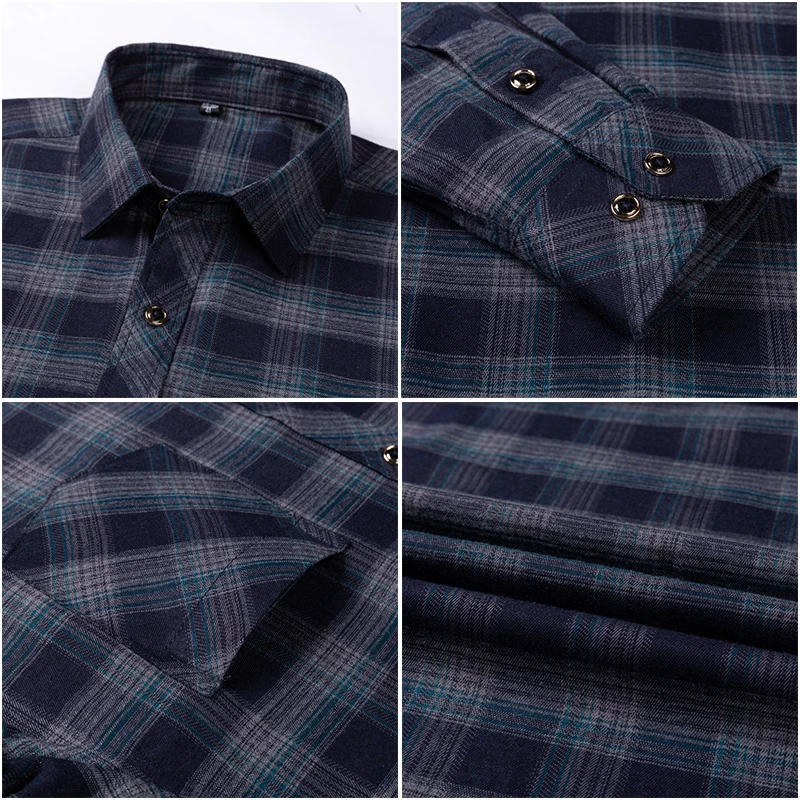 2024 New Men's Flannel Shirts Long Sleeve Cotton Soft Regular-fit Brushed Single Pocket Comfortable Casual Fashion Plaid Shirts