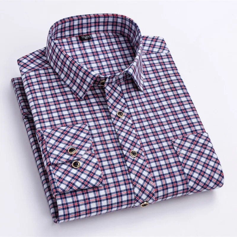 2024 New Men's Flannel Shirts Long Sleeve Cotton Soft Regular-fit Brushed Single Pocket Comfortable Casual Fashion Plaid Shirts