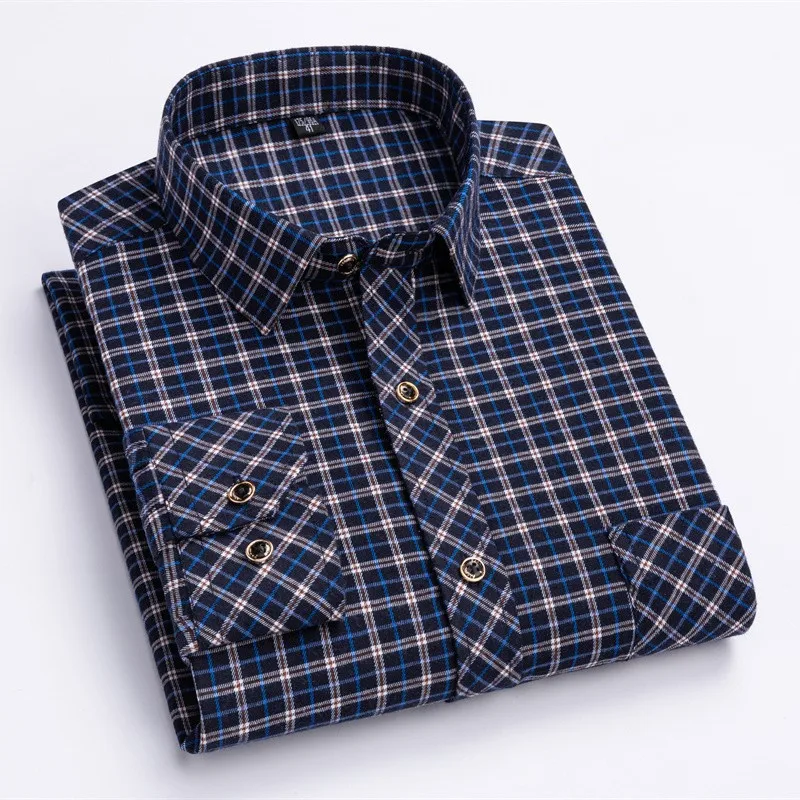 2024 New Men's Flannel Shirts Long Sleeve Cotton Soft Regular-fit Brushed Single Pocket Comfortable Casual Fashion Plaid Shirts