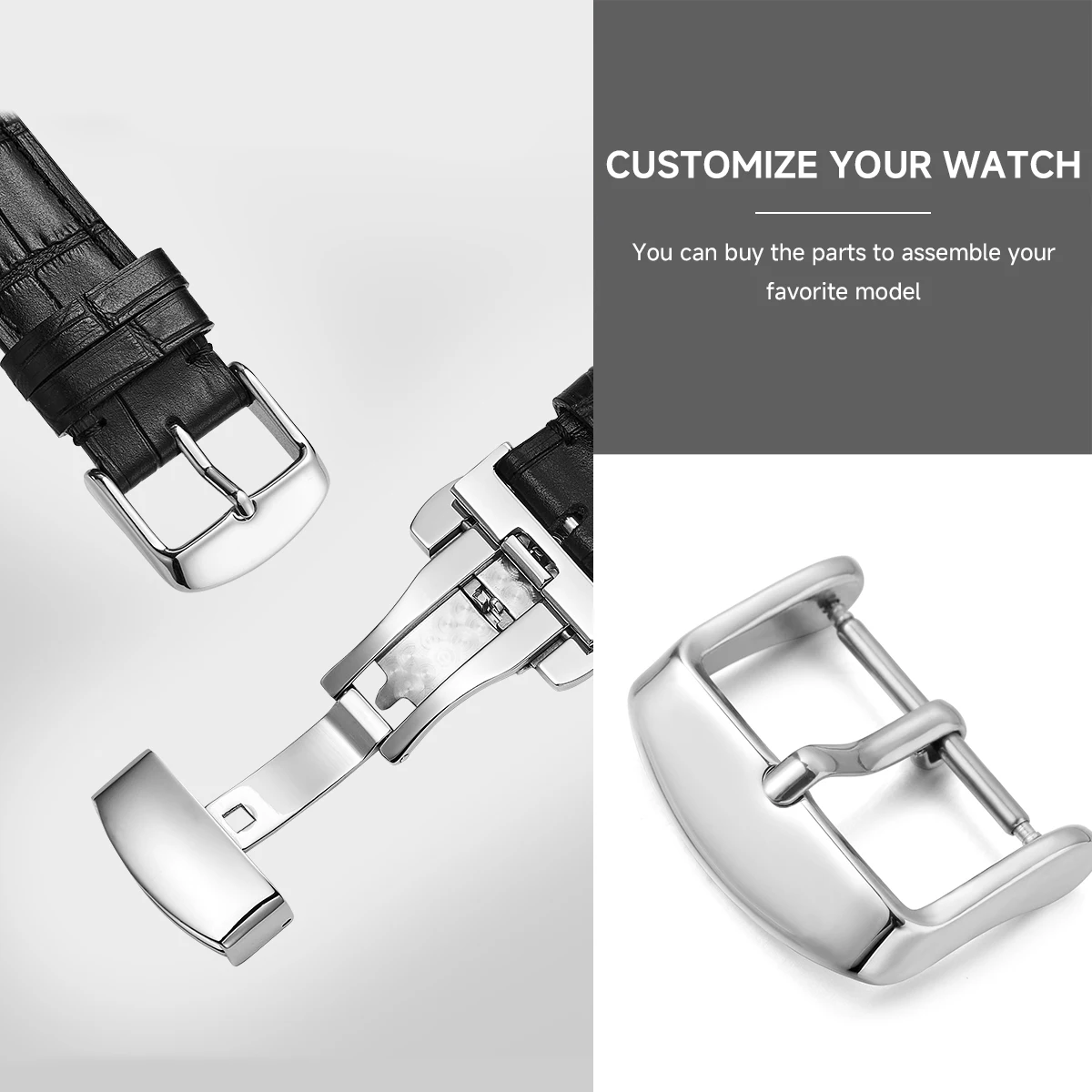 10/12/14/16/18/20/22/24mm Watchbands Buckle Stainless Steel Pin Clasp Watch Accessories Leather Band Strap Watch Buckle