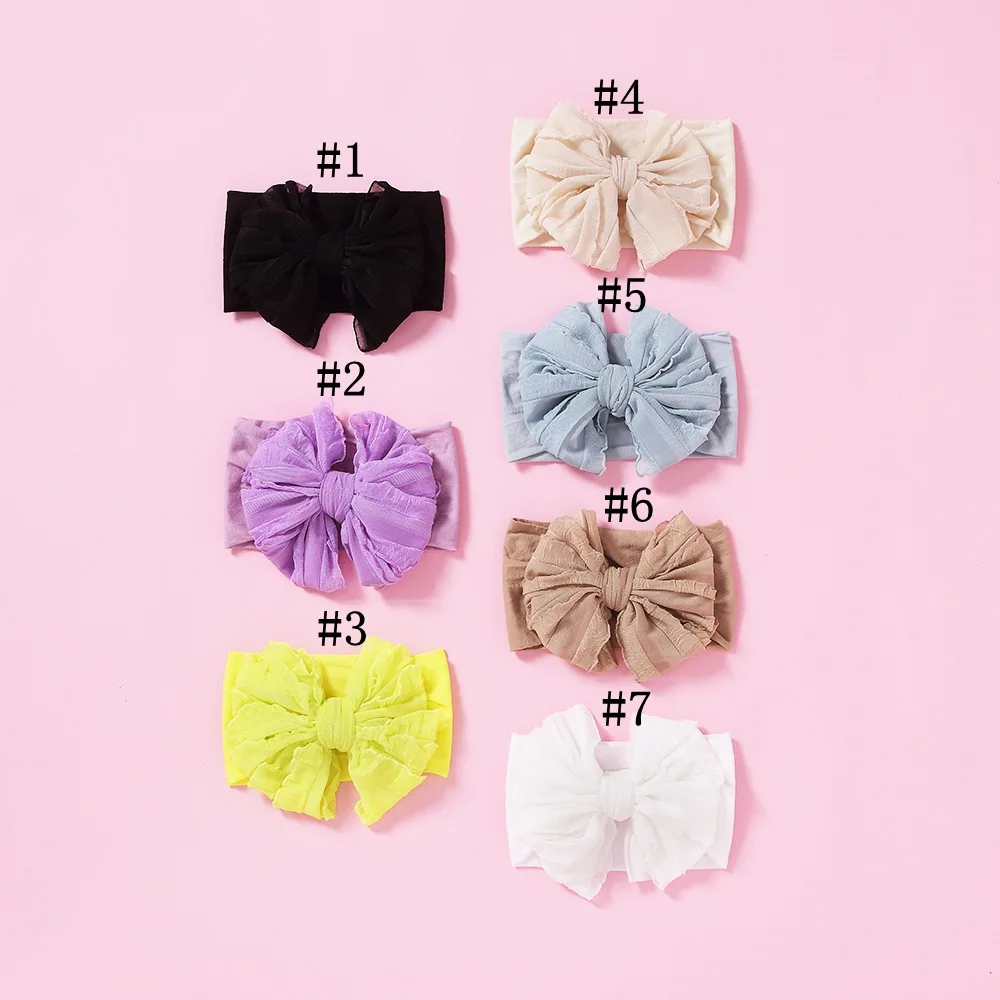 Bow Baby Headbands For Newborn Soft Elastic Nylon Hair Bands Ruffle Bow Infant Headband For Kid Girl Headwear Hair Accessories