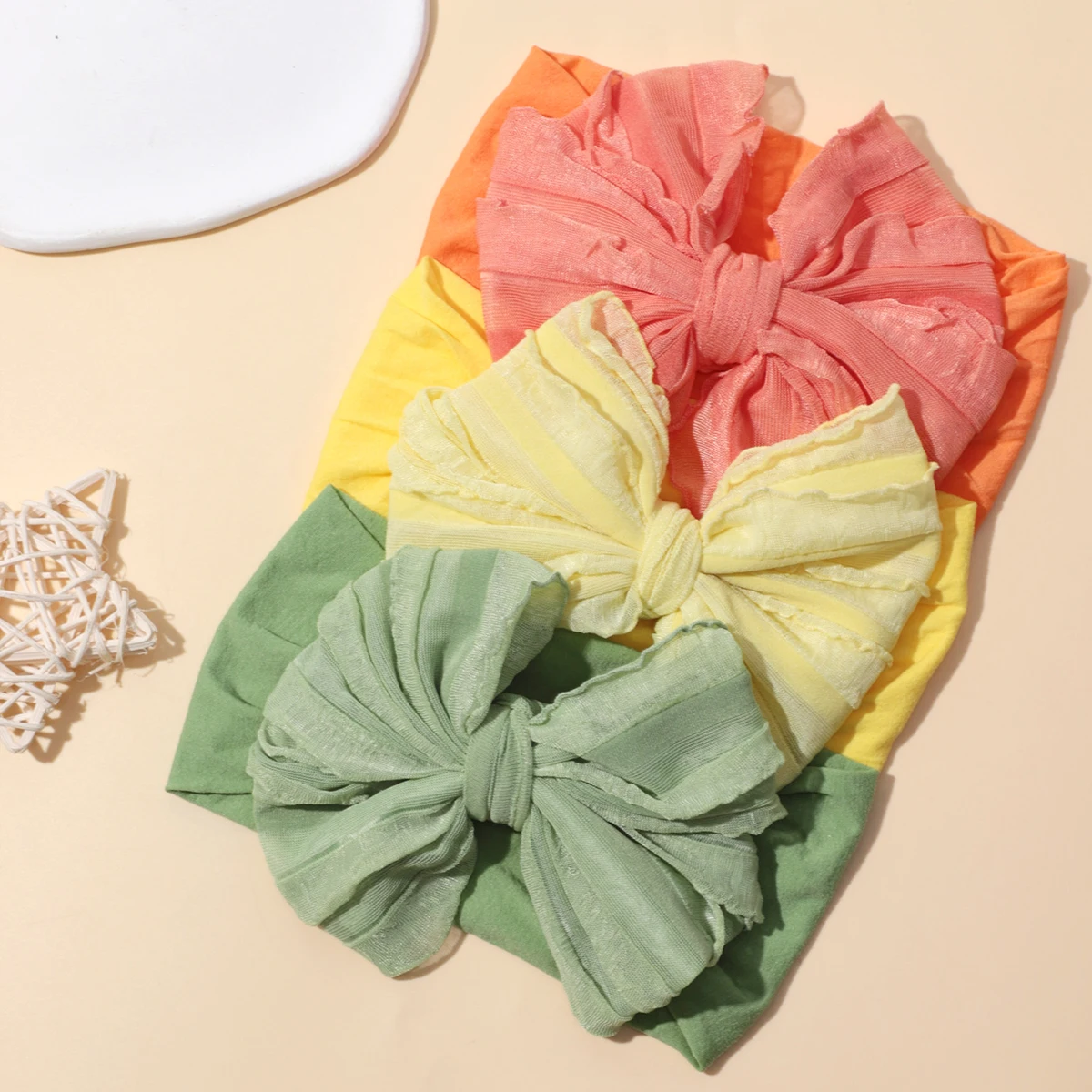 Bow Baby Headbands For Newborn Soft Elastic Nylon Hair Bands Ruffle Bow Infant Headband For Kid Girl Headwear Hair Accessories