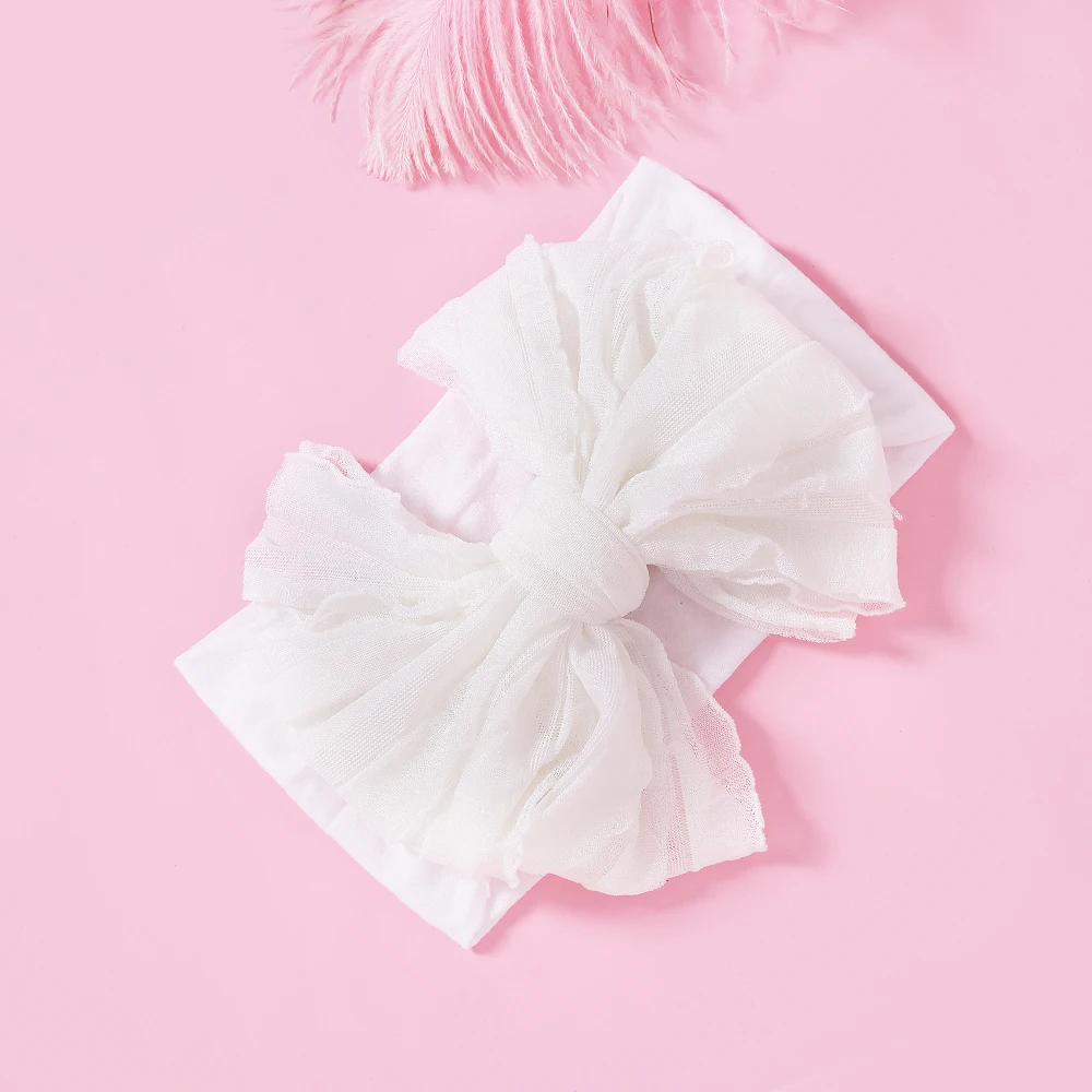 Bow Baby Headbands For Newborn Soft Elastic Nylon Hair Bands Ruffle Bow Infant Headband For Kid Girl Headwear Hair Accessories