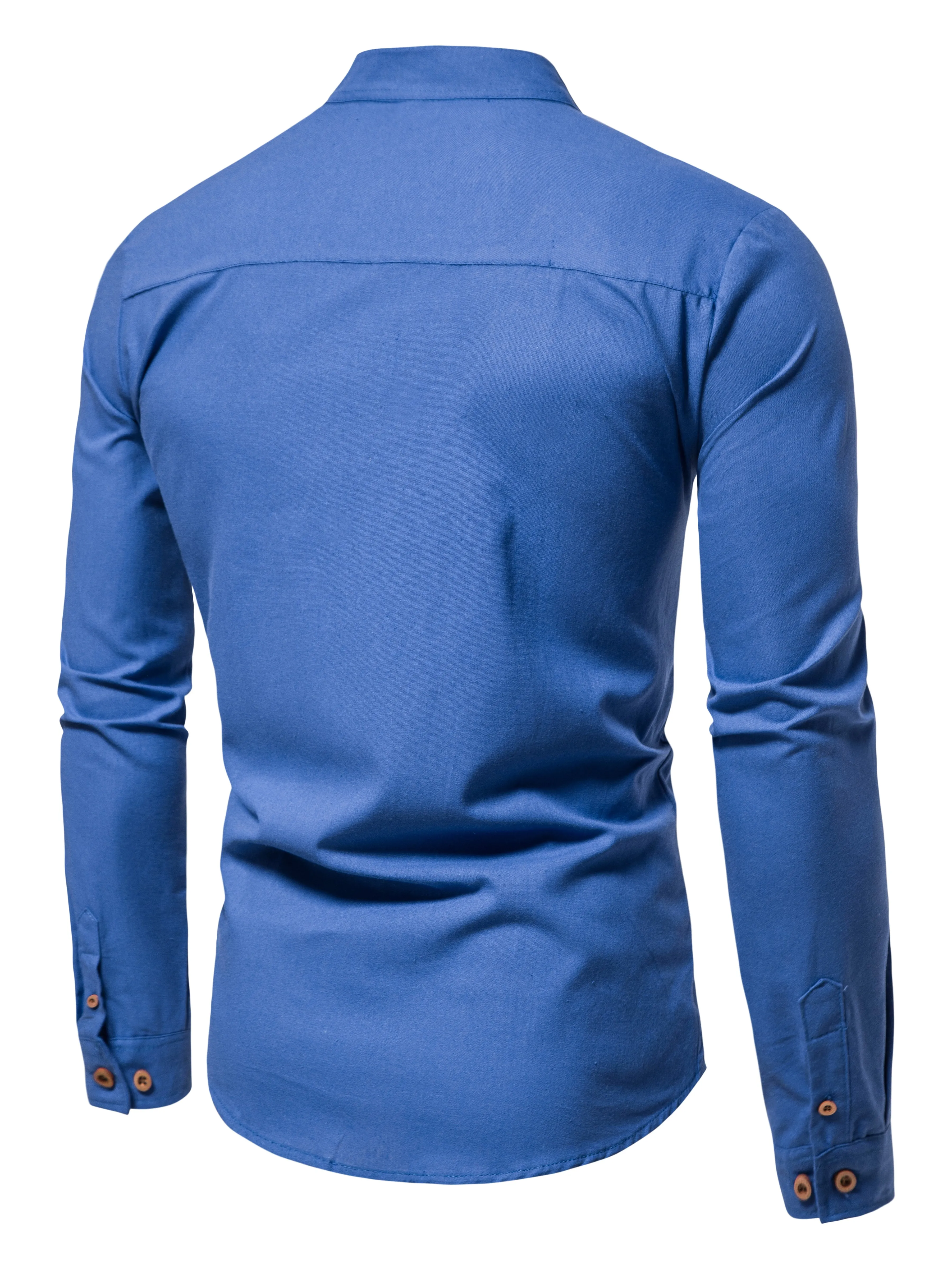 Spring and autumn men's pure cotton solid color shirts, elegant long-sleeved stand-up collar shirts, slim-fit men's shirts