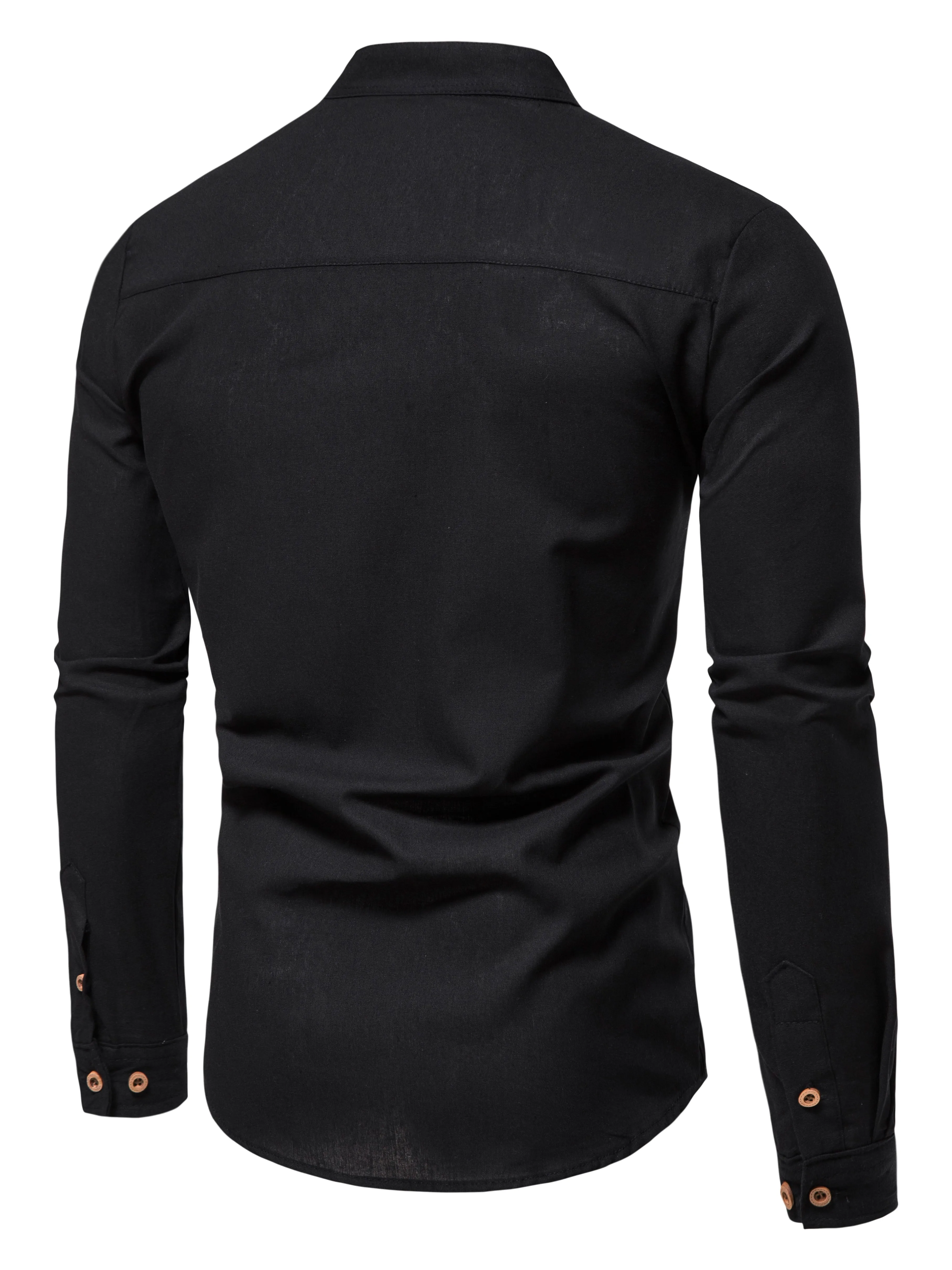 Spring and autumn men's pure cotton solid color shirts, elegant long-sleeved stand-up collar shirts, slim-fit men's shirts