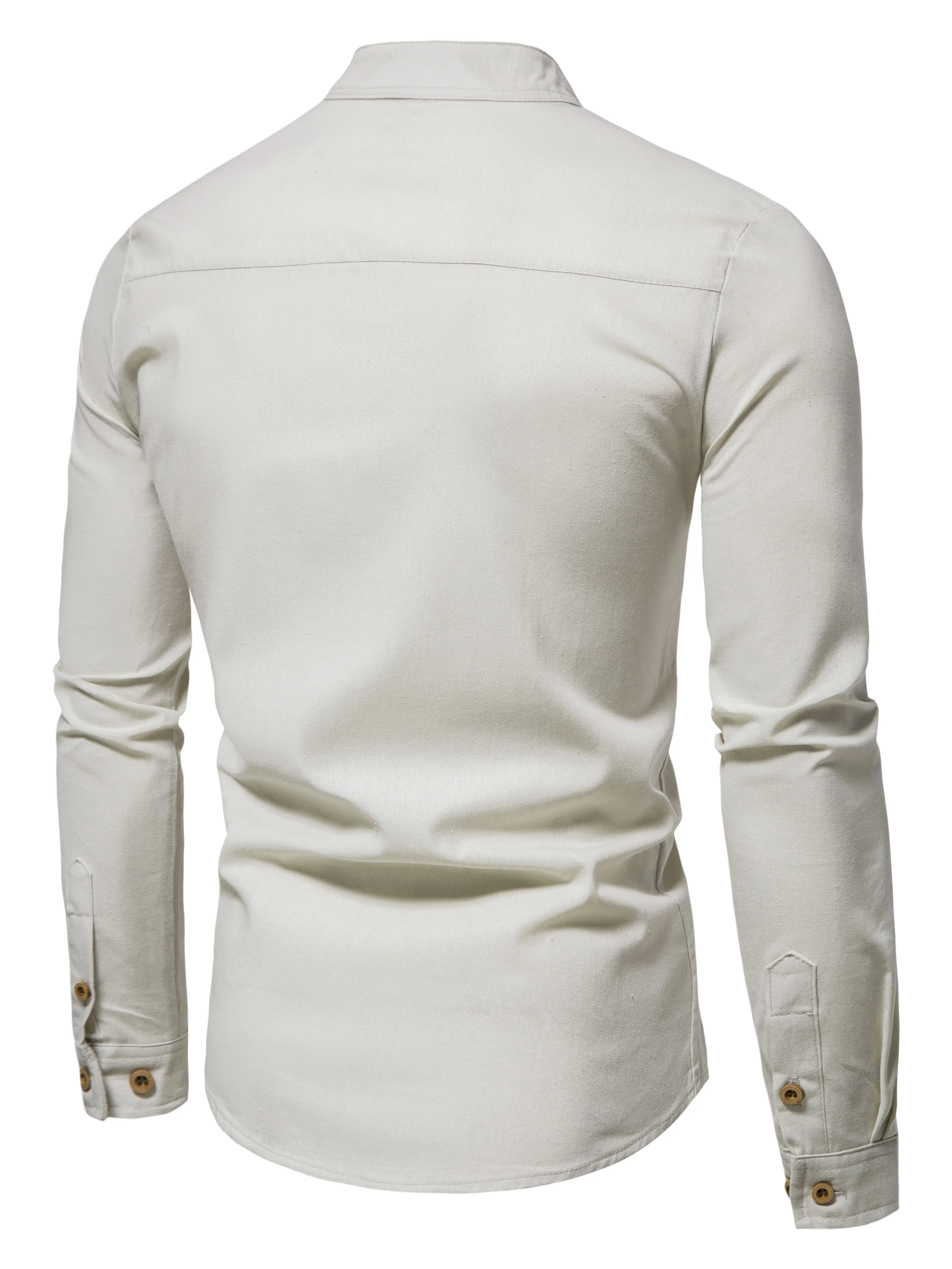 Spring and autumn men's pure cotton solid color shirts, elegant long-sleeved stand-up collar shirts, slim-fit men's shirts