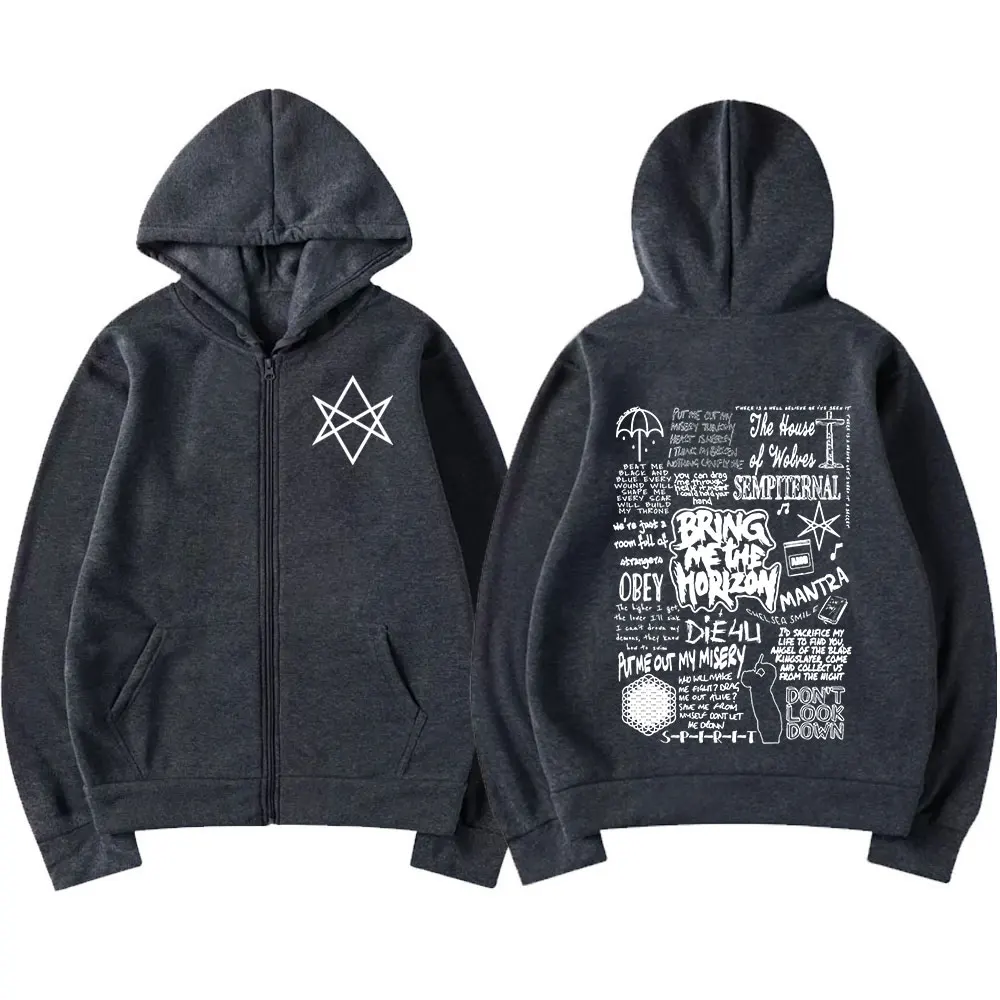 BringMe TheHorizon Zipper Hoodies BMTH Heavy Metal Rock Band Zip Up Hooded Sweatshirts Men Women Casual Oversized Hoodie Jackets