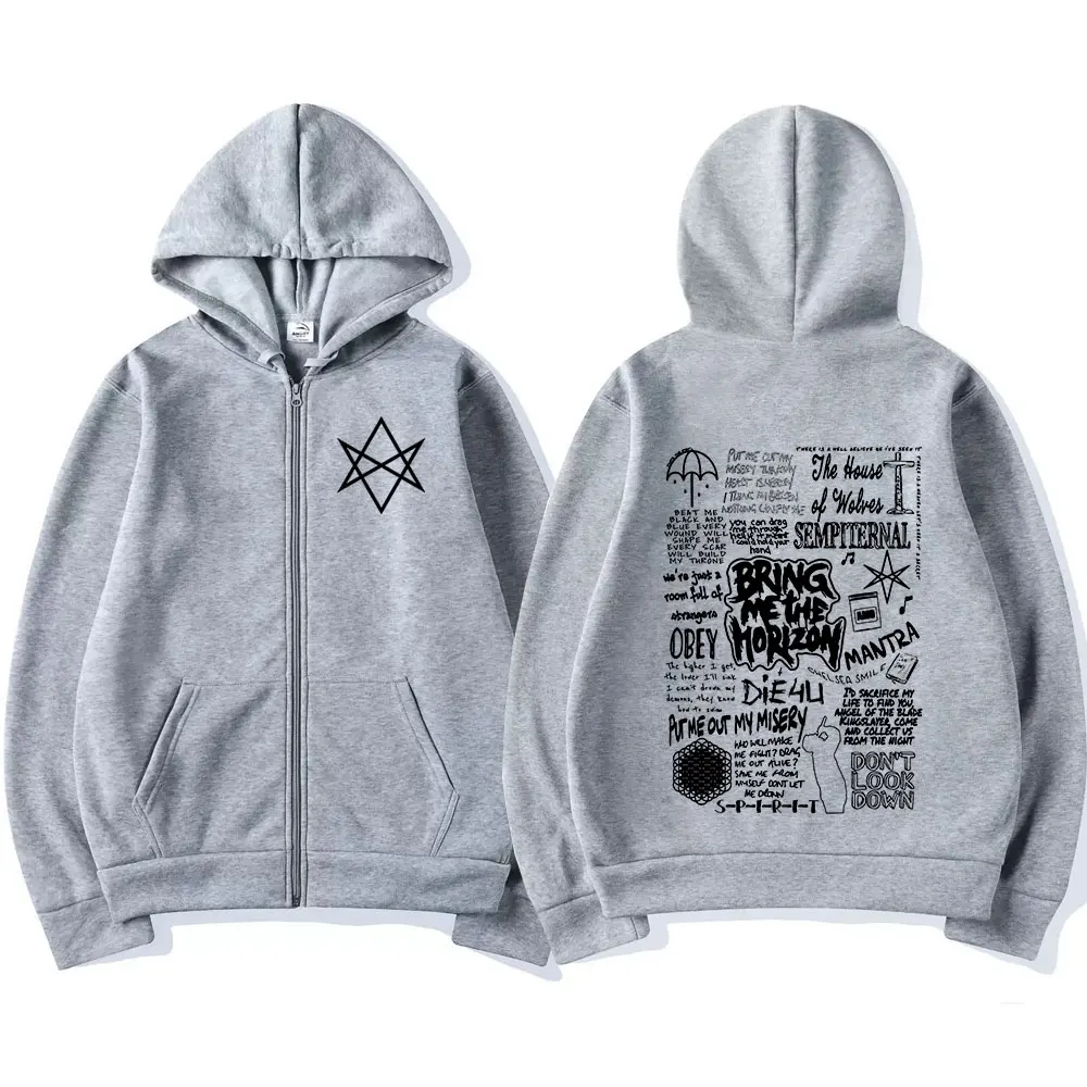 BringMe TheHorizon Zipper Hoodies BMTH Heavy Metal Rock Band Zip Up Hooded Sweatshirts Men Women Casual Oversized Hoodie Jackets