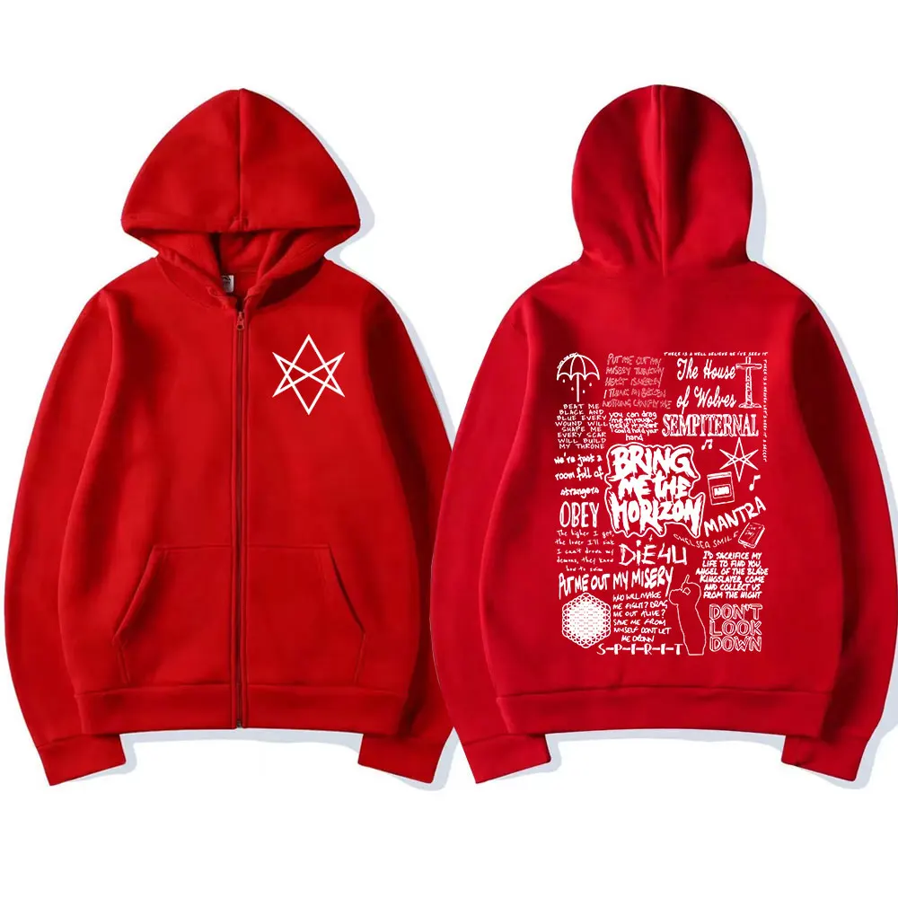 BringMe TheHorizon Zipper Hoodies BMTH Heavy Metal Rock Band Zip Up Hooded Sweatshirts Men Women Casual Oversized Hoodie Jackets