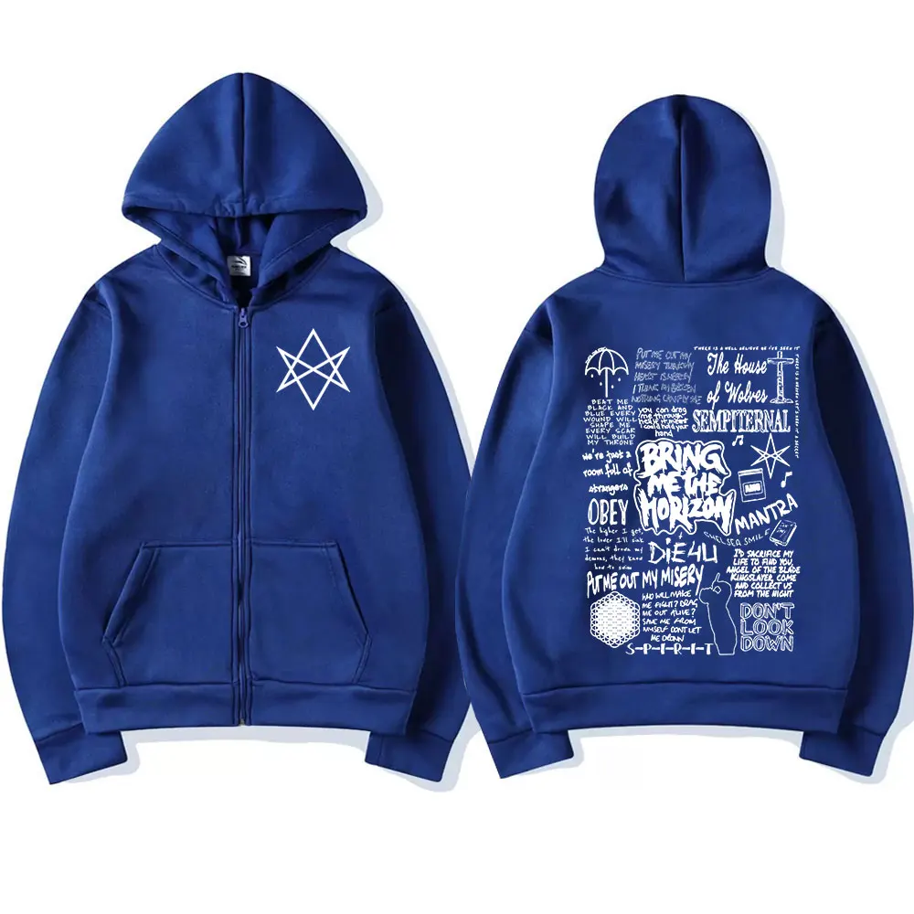 BringMe TheHorizon Zipper Hoodies BMTH Heavy Metal Rock Band Zip Up Hooded Sweatshirts Men Women Casual Oversized Hoodie Jackets
