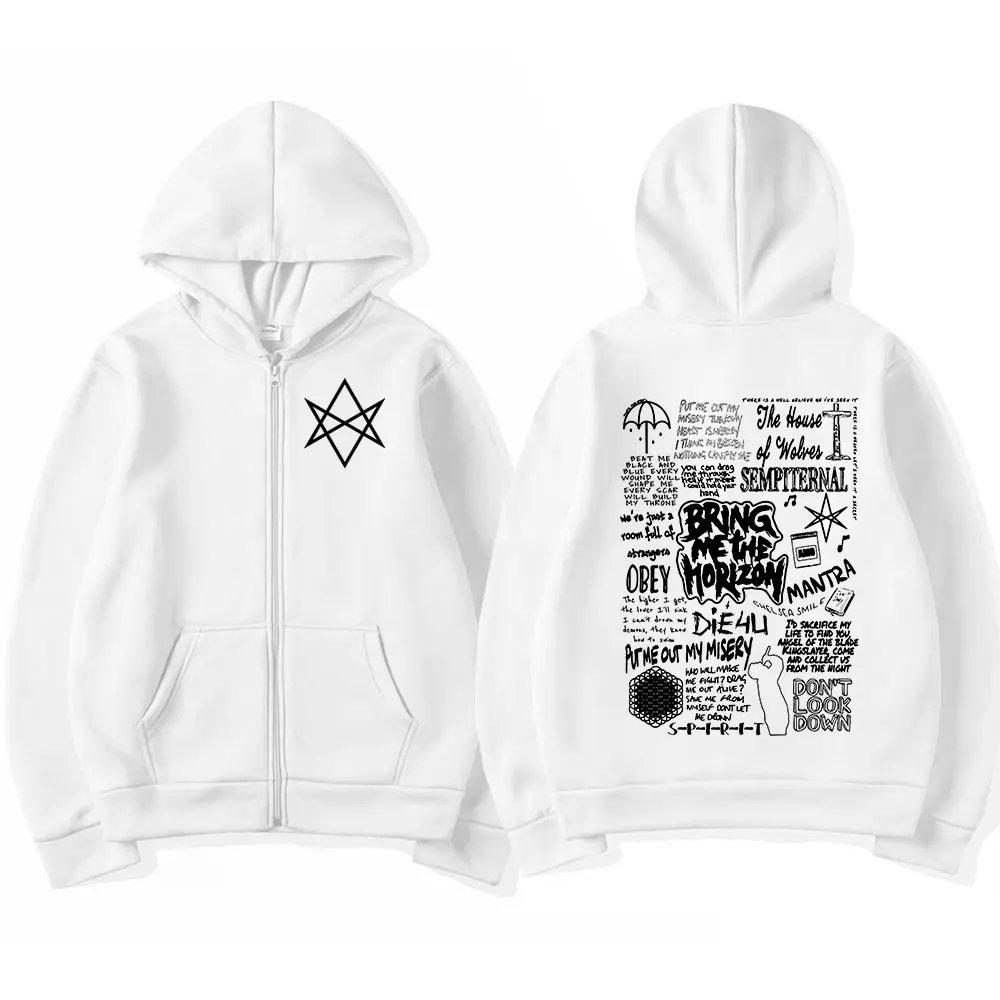 BringMe TheHorizon Zipper Hoodies BMTH Heavy Metal Rock Band Zip Up Hooded Sweatshirts Men Women Casual Oversized Hoodie Jackets