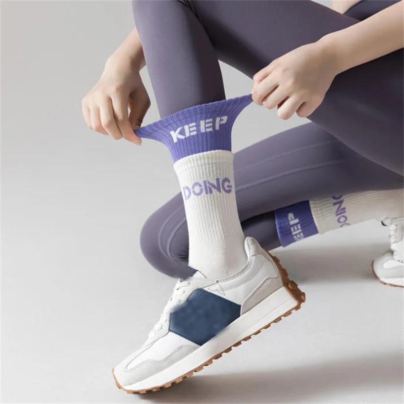 1/2/4/6 Pairs of Yoga Socks Female Medium Length Socks Pure Cotton Anti Slip Silicone Indoor Pilates Women's Sports Sock 2025new