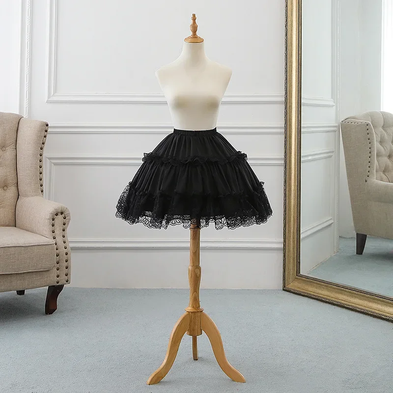 Lace Short Crinoline Bubble Skirt Wedding Dress Crinoline Everyday Maid Dress Black and White Optional Yarn Support