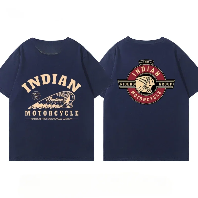 Indian Motorcycle Heavy Locomotive Cruise Bike Riding Suit Club Print Summer Cotton Casual Motorcycle Men's and Women's T-Shirt