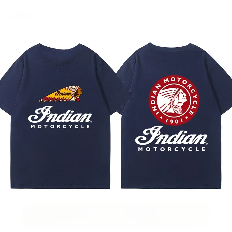 Indian Motorcycle Heavy Locomotive Cruise Bike Riding Suit Club Print Summer Cotton Casual Motorcycle Men's and Women's T-Shirt