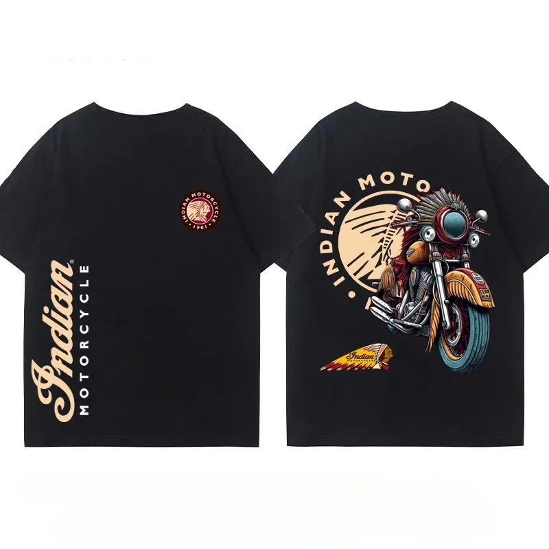 Indian Motorcycle Heavy Locomotive Cruise Bike Riding Suit Club Print Summer Cotton Casual Motorcycle Men's and Women's T-Shirt